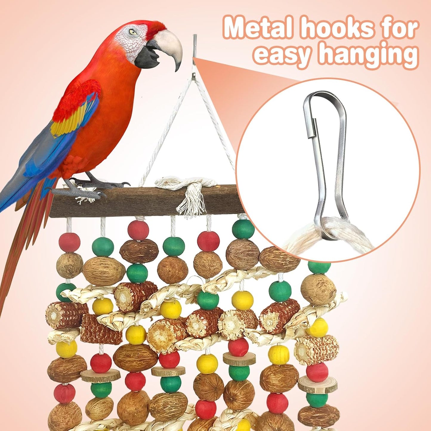 PINVNBY Large Parrot Toys Natural Nuts Corn Cob Wooden Chewing Tearing Toy for African Grey Macaws Amazon Cockatoos Eclectus Conures Cockatiels Cockatoo and Large Medium Parrot Birds (Colorful)