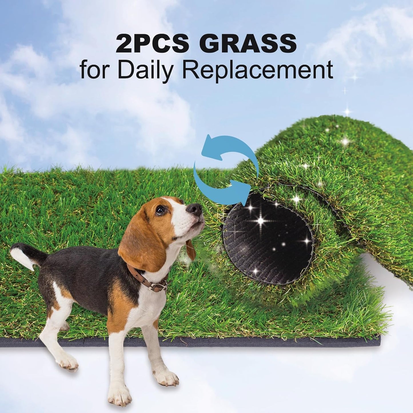 HQ4us Dog Grass Pad with Tray Small 23" x 16" Dog Litter Box Toilet for Puppy (No Grate) with 2×Artificial Grass for Dogs with Hemmed Edge, Pee Pads for Dogs, Realistic, Less Stink, Potty for Balcony