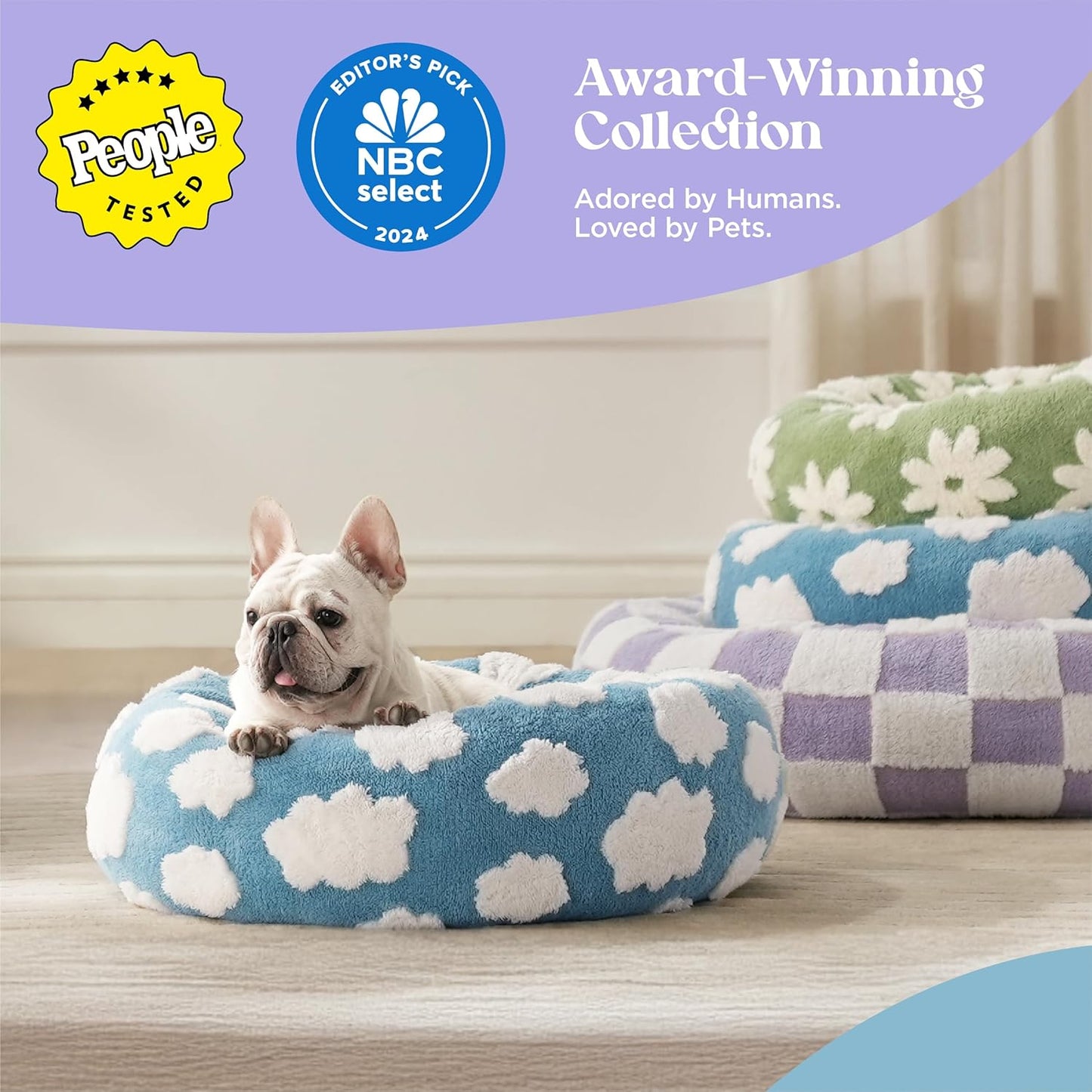 LE SURE Donut Dog Beds Large Sized Dog - Round Pet Beds for Calming Puppy with Washable Cover, Orthopedic Modern Beds with Jacquard Shaggy Plush & Anti Slip Bottom, 36 Inch，Blue