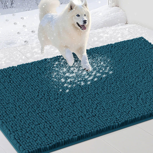 Extra Large Dog Door Mats for Muddy Paws, Chenille Absorbent Door Mats, Non Slip Heavy Indoor Door Mat for Dogs, Soft Dog Mat for Entryway, Mud Paws, Inside Floor,60" x 36", Teal Blue