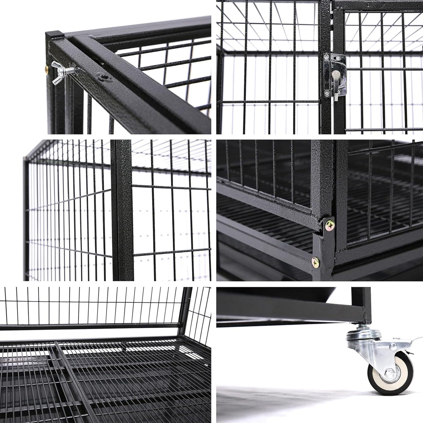 43" Collapsible and Stackable Large Dog Crates, Heavy Duty Dog Kennel Cage Open Top Double Doors W/Feeding Door, Dual Safe Locks, 360° Lockable Casters, Removable Tray & Metal Floor Grids