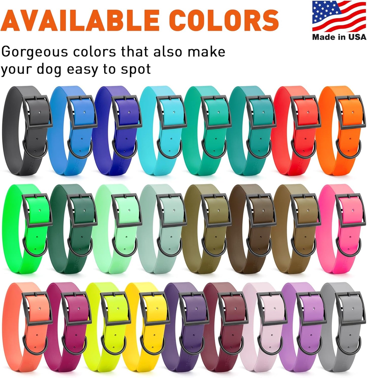 Dogline Biothane Waterproof Dog Collar Strong Coated Nylon Webbing with Black Hardware Odor- Proof for Easy Care Easy to Clean High Performance Fits Small Medium or Large Dogs, Safety Yellow