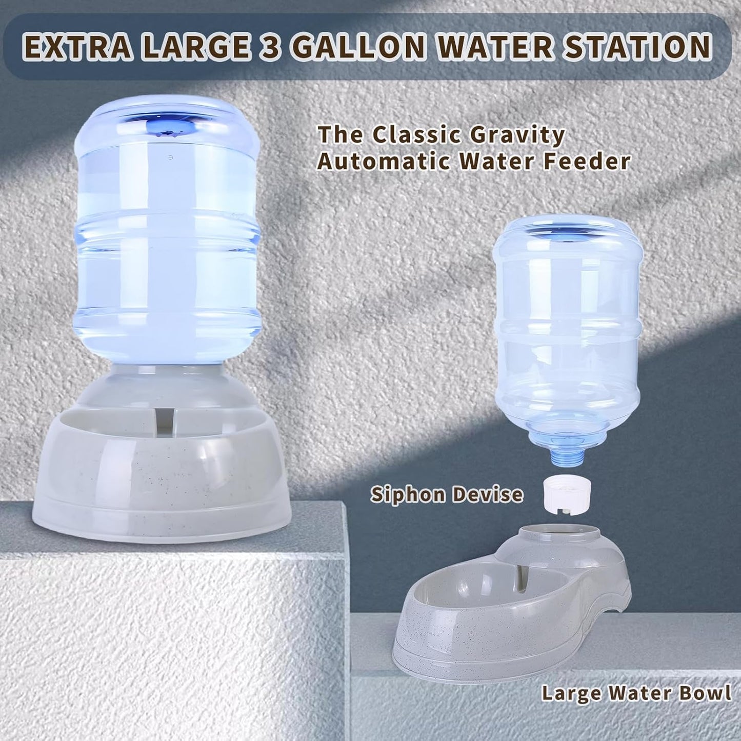 Large Dog Water Bowl Dispenser,3 Gallon/11L Gravity Automatic Pet Water Dispenser,Gravity Water Bowl for Dogs Cats,Large Dog Water Fountain