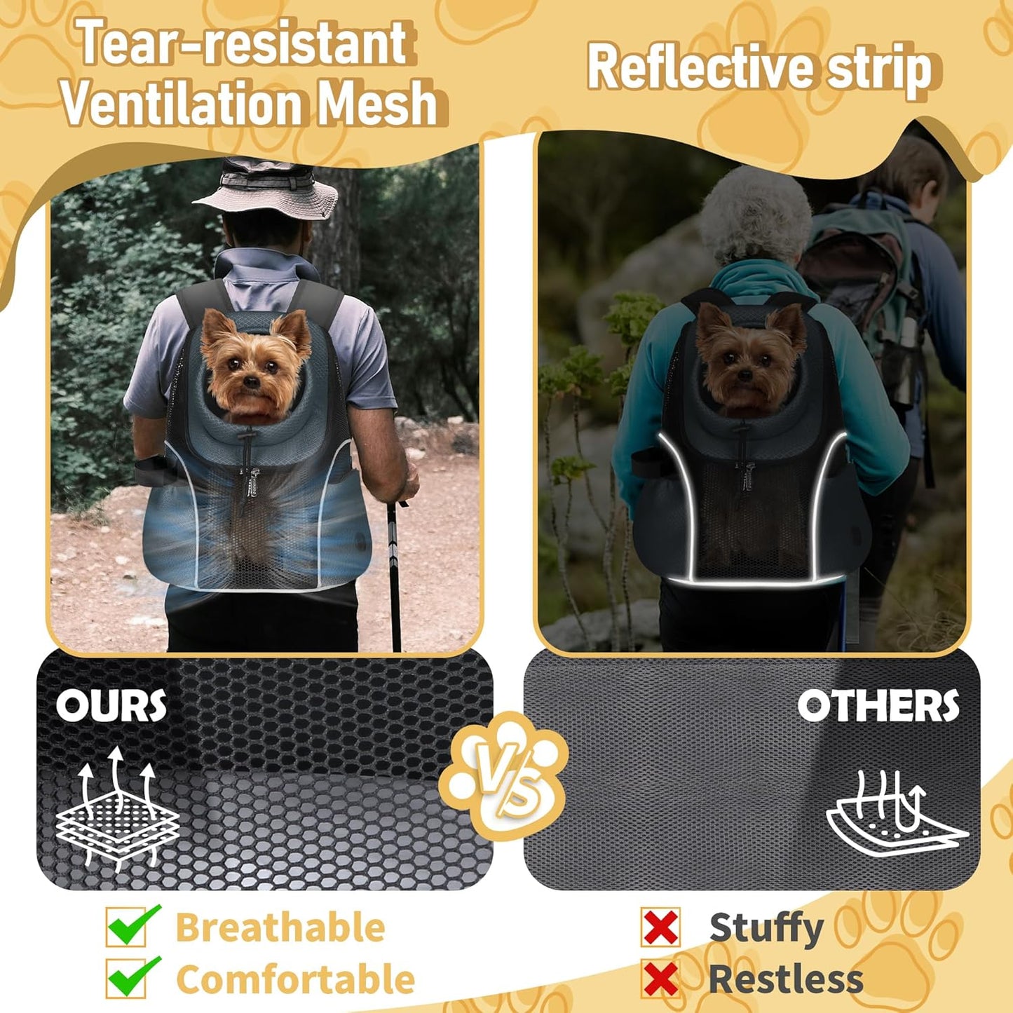 WOYYHO Pet Dog Carrier Backpack Small Dog Front Backpack Ventilated Mesh Dog Travel Back Pack with Safety Belt for Travel Hiking Cycling Outdoor Adventures (Size L: 10-14 lbs, Dark Gray)