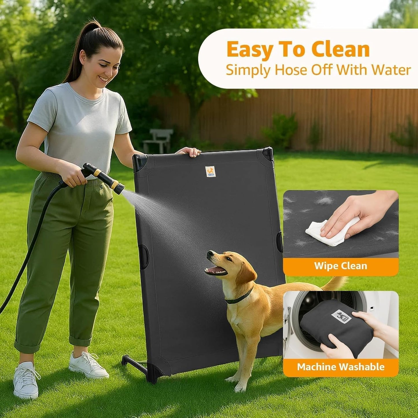 Sytopia Canvas Elevated Dog Bed, Durable Chew Proof Outdoor Raised Pet Cot for Large Dogs, Waterproof, Breathable, Portable, Washable, Easy Assembly, Sturdy Frame for Camping & Travel, Dark Grey