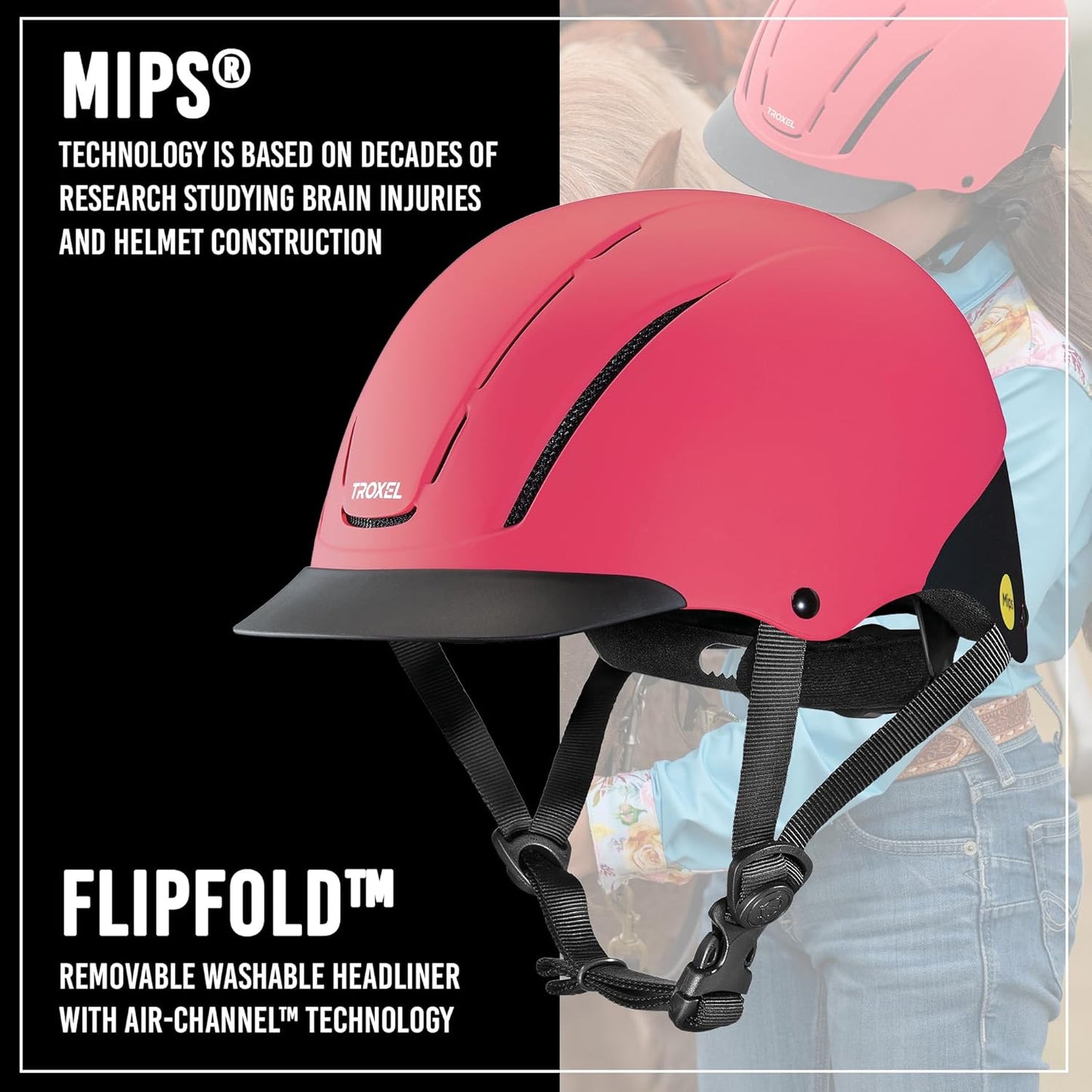 Troxel Spirit MIPS Technology Full Coverage Horse Riding Helmet, Horseback Riding Gear for Equestrians, Extra Small/Youth (6-1/4-6-1/2), Pink Duratec