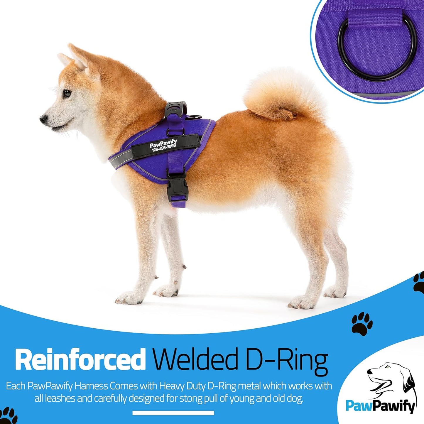 PawPawify Custom No Pull Dog Harness with Name and Phone Number, Heavy Duty Personalized Pet Vest to Prevent Tugging, Pulling, or Choking, Training and Walking (New Purple, M (20-40 LBS))