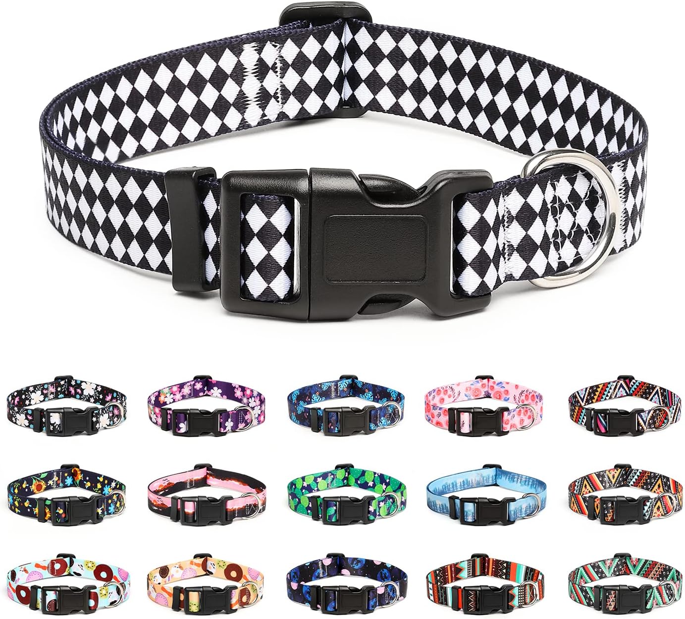 Mercano Adjustable Dog Collar - Special Design Patterns, Soft Nylon Comfortable Durable Pet Collar for Small Medium Large Dogs (S, Rhomb)