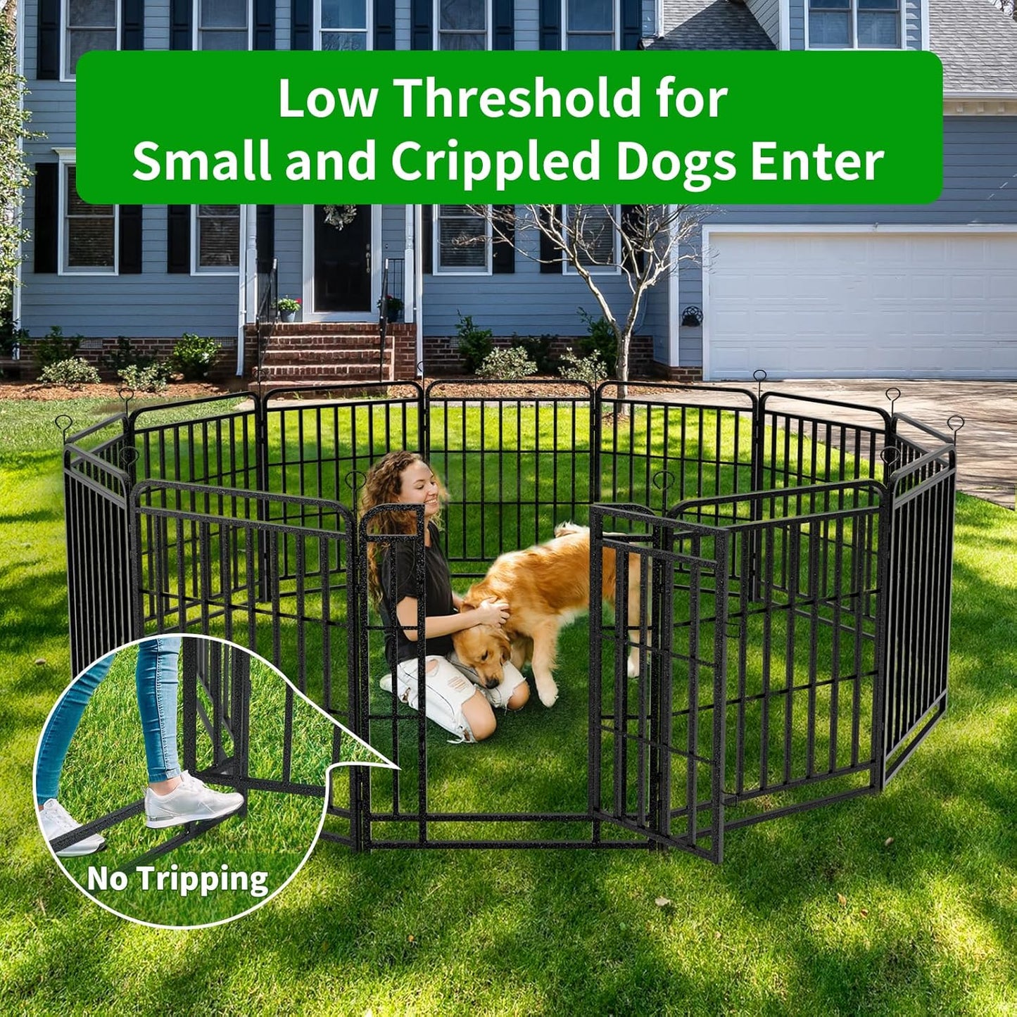 Dog Playpen Outdoor 12 Panels Heavy Duty Dog Fence 40" Height with Thick Pipe Anti-Rust with Doors Portable for RV Camping Yard, Total 27FT, 57 Sq.ft, Snowy Black