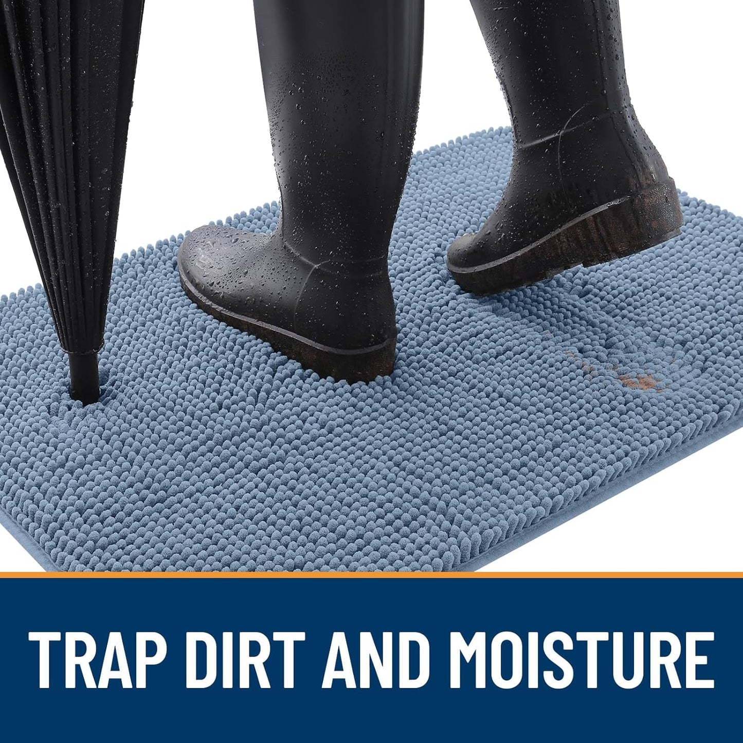 OLANLY Dog Door Mat for Muddy Paws 47x24, Absorbs Moisture and Dirt, Absorbent Non-Slip Washable Doormat, Quick Dry Chenille Mud Mat for Dogs, Entry Indoor Entryway Carpet for Inside Floor, Airy Blue