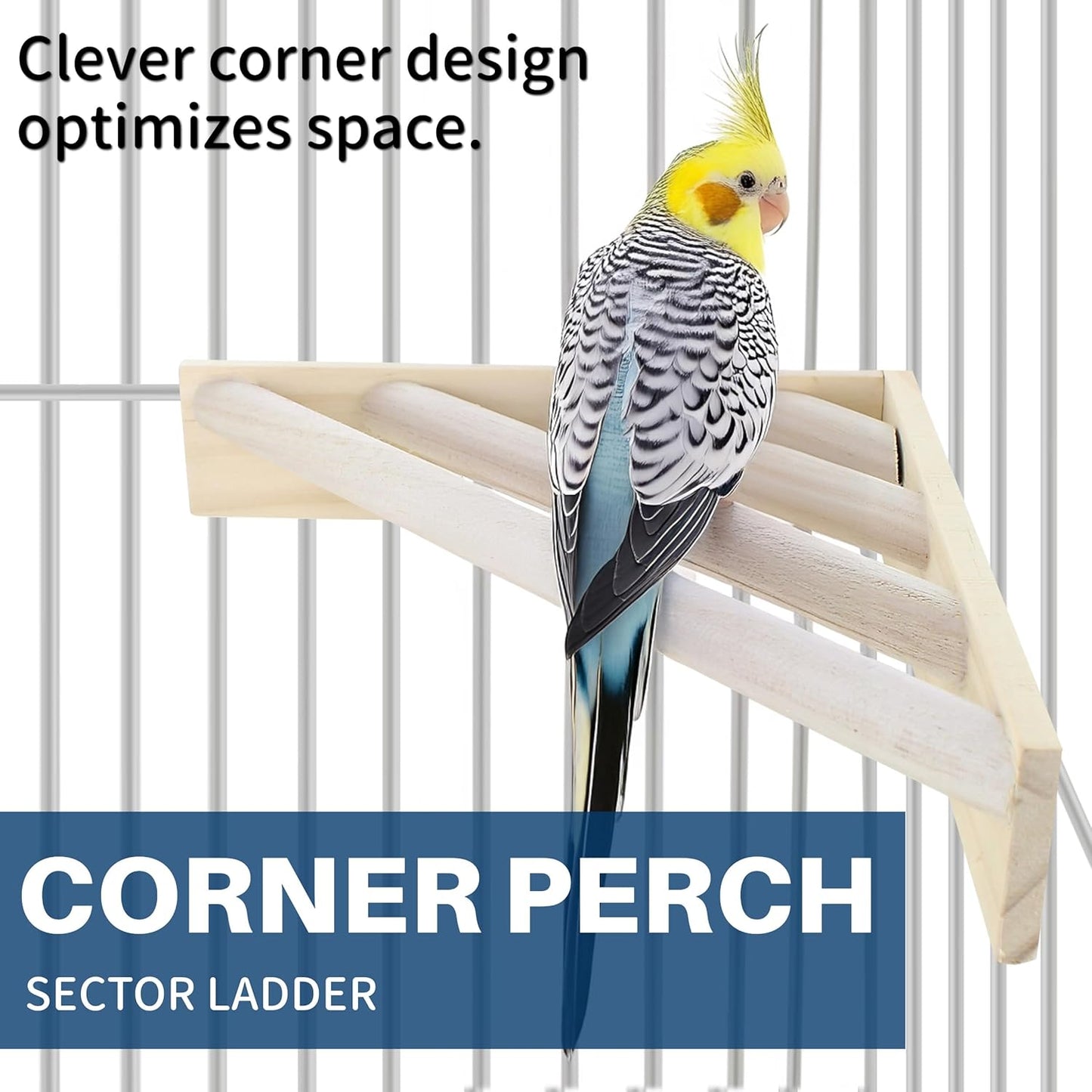 Bird Perch Corner Stand for Bird Cage Corner Platform Wood Bird Perches Corner Shelf Rest for Birds Parrots Cockatiels and Other Animal Pet Cages (Wood, Ladder)