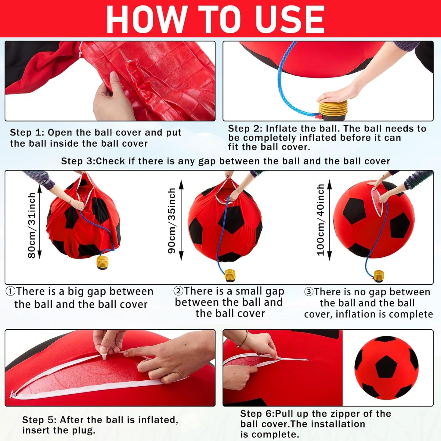 40inch Giant Herding Ball with Ball Cover Anti Burst Please Watch VCR for How to Inflation Horse Toys for Horses Stall Entertainment Play, Pump Included(Red Color,Stylish)