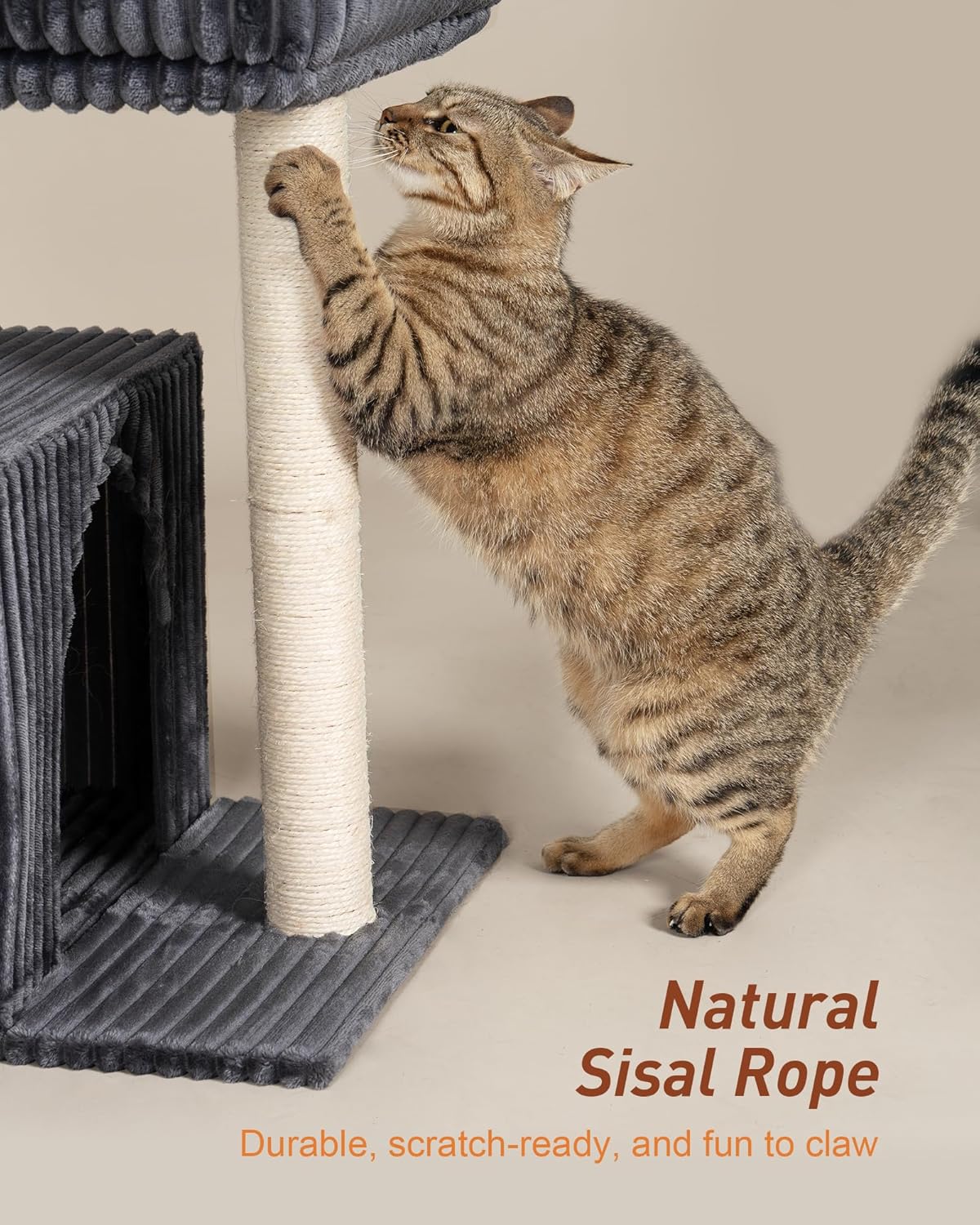 Cat Tree for Large Cat, 22.8” Cat Tower with Scratching Post, 20.9 * 15.7in Perch Bed for Adult Cats, Cat Condo with 2 Caves for Indoor Cats, Dark Gray