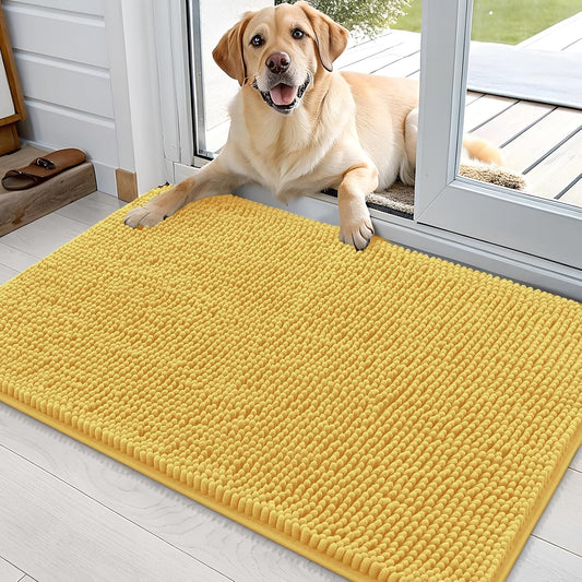 OLANLY Dog Door Mat for Muddy Paws 36x24, Absorbs Moisture and Dirt, Absorbent Non-Slip Washable Doormat, Quick Dry Chenille Mud Mat for Dogs, Entry Indoor Entryway Carpet for Inside Floor, Yellow