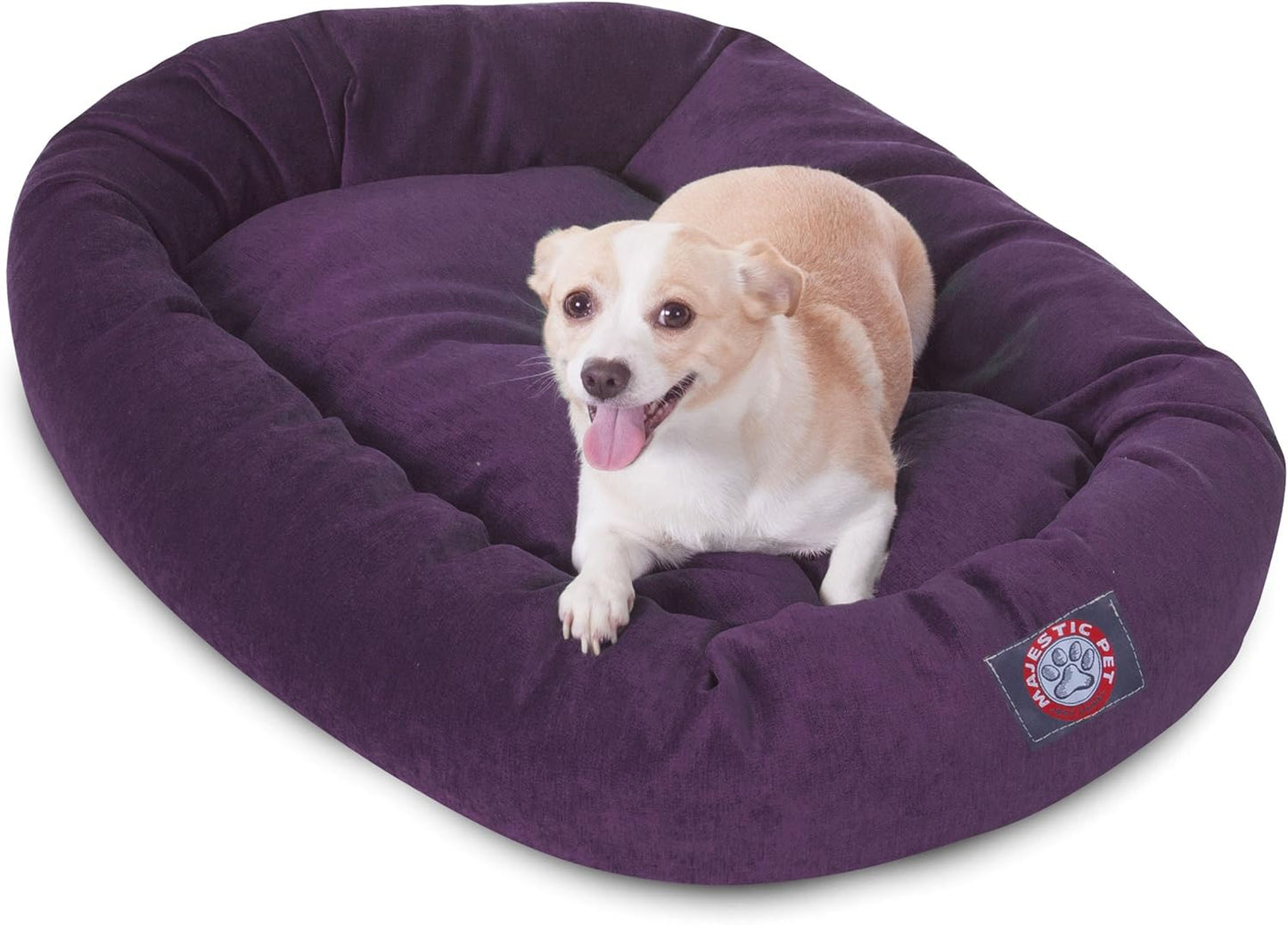 Majestic Pet 32 Inch Micro Velvet Calming Dog Bed Washable 32x23x7 (inch) – Cozy Soft Round Donut Dog Bed with Spine for Head Support - Pet Bed Medium – Aubergine