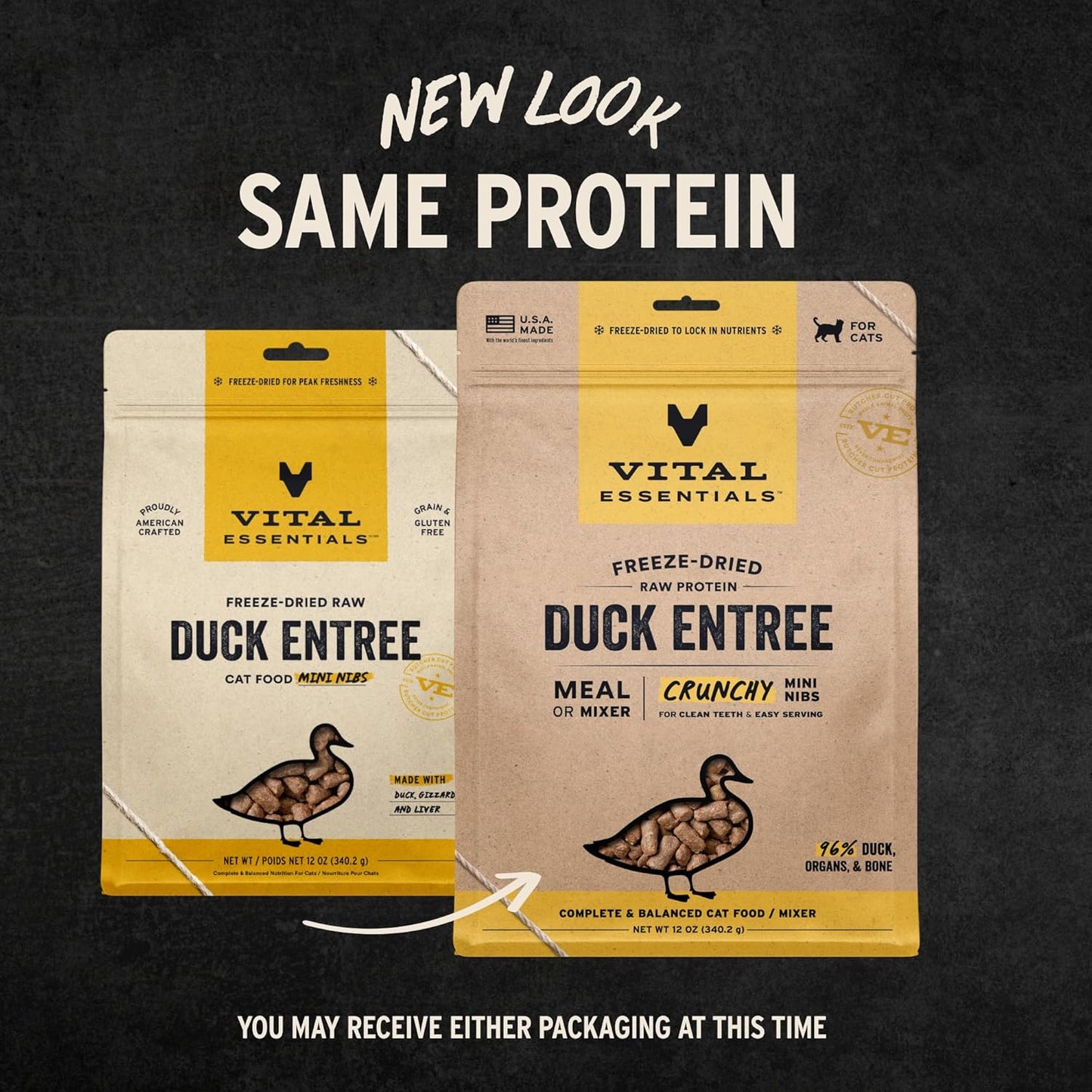 Vital Essentials Freeze-Dried Raw Duck Meal or Mixer Cat Food Crunchy Nibs, 12 oz