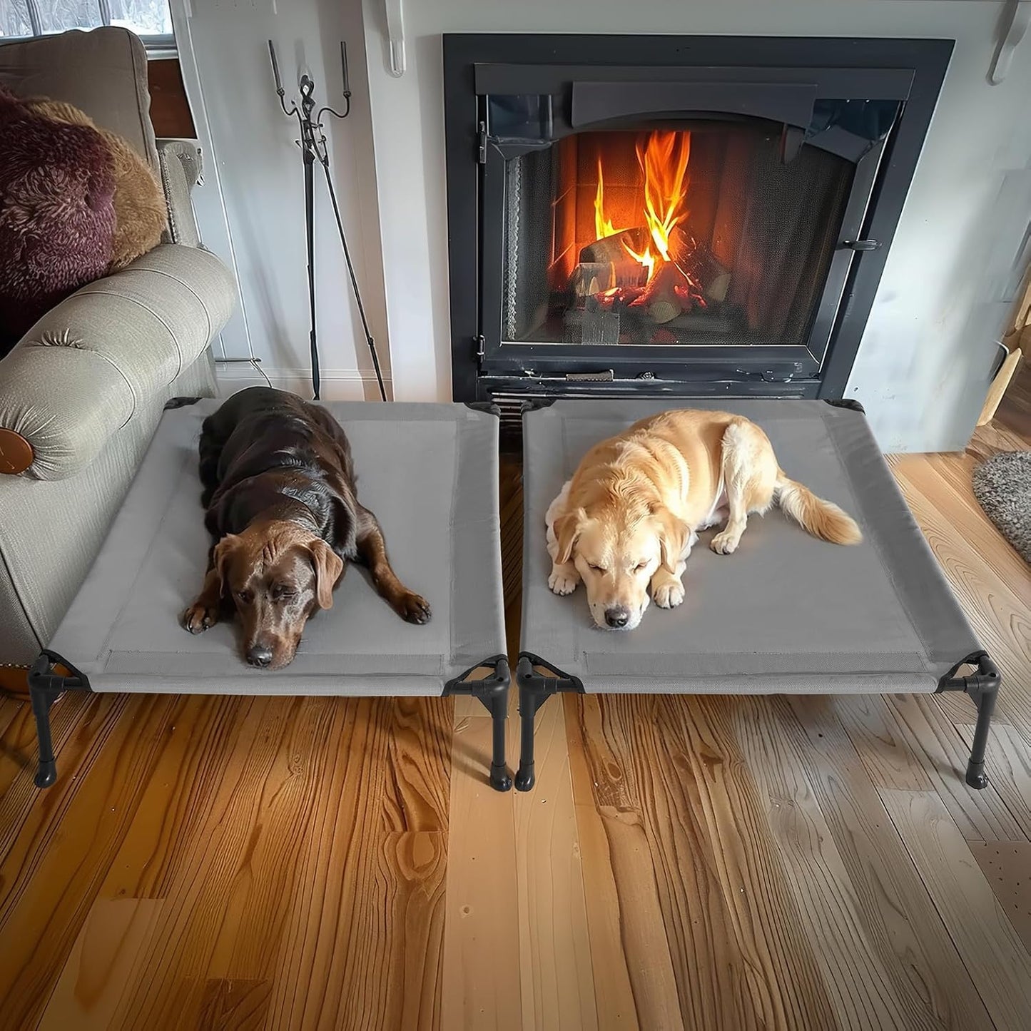 Veehoo Raised Dog Bed - Cooling Elevated Pet Cot with Mesh, No-Slip, Durable for Large Dogs, 42" x 30", Grey, CWC1803-L