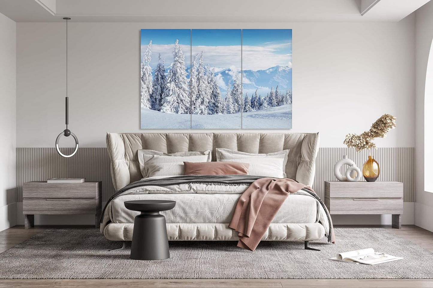 Nature Wall Art Prints - Ocean Forest Mountain Lake Canvas Landscapes - Small to Extra Large Living Room Bedroom Kitchen Bathroom Décor (Snow Covered Trees on Mountain, 47L" x 71W" - 3 panels)