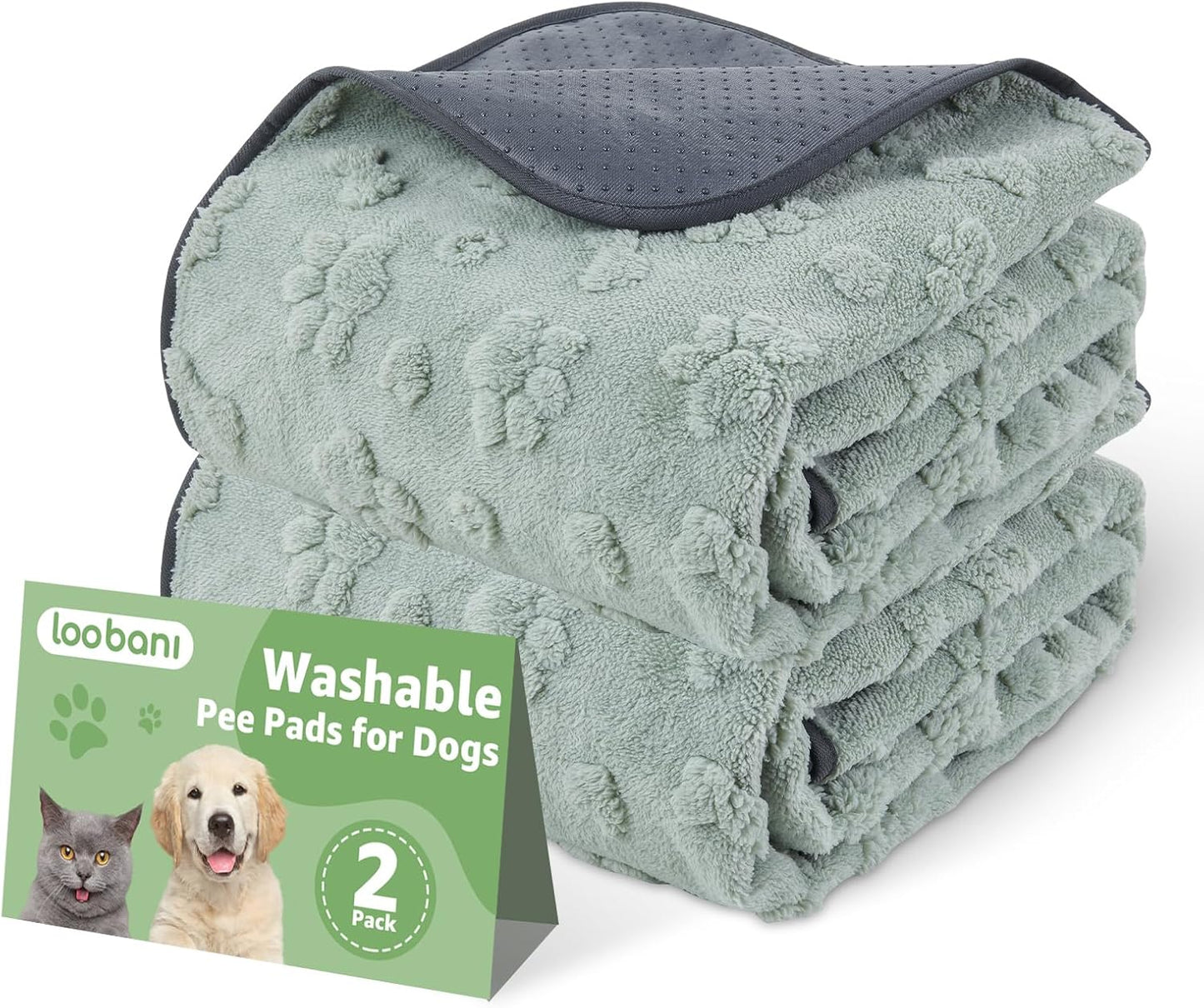 LOOBANI Washable Pee Pads for Dogs: 2 Pack Super Absorbent Reusable Puppy Pads, Leakproof and Waterproof Dog Training Pads Whelping Pads for Potty, Floor, Crate, Couch Bed and Travel, 36"x24"