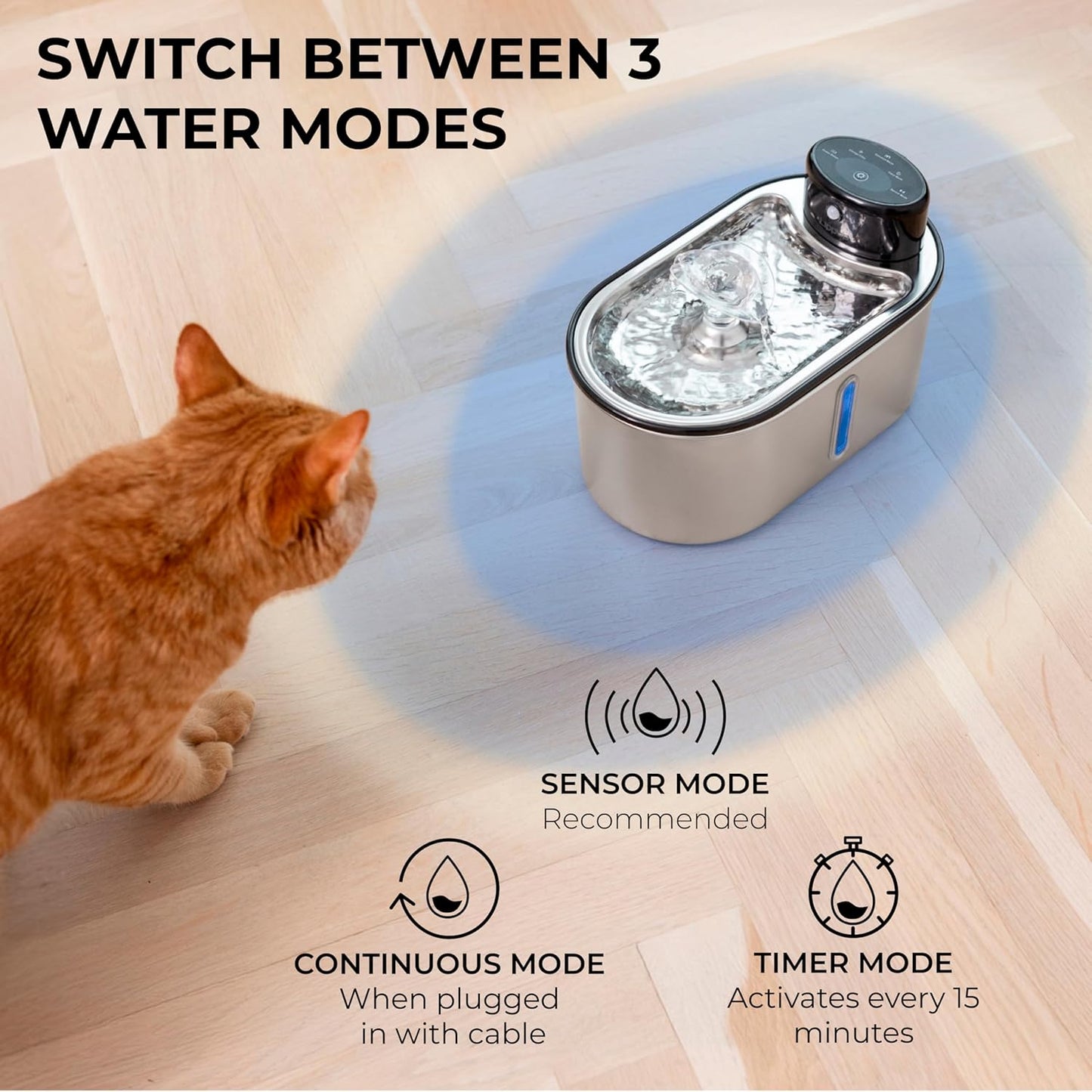 Wireless Cat Water Fountain Stainless Steel, 5200mAh Battery, Ultra Quiet, Automatic Pet Water Dispenser, 108oz/3.2L, Two Flow Modes, BPA-Free, Multi-Filtration, Includes 2 Filters- Creamy