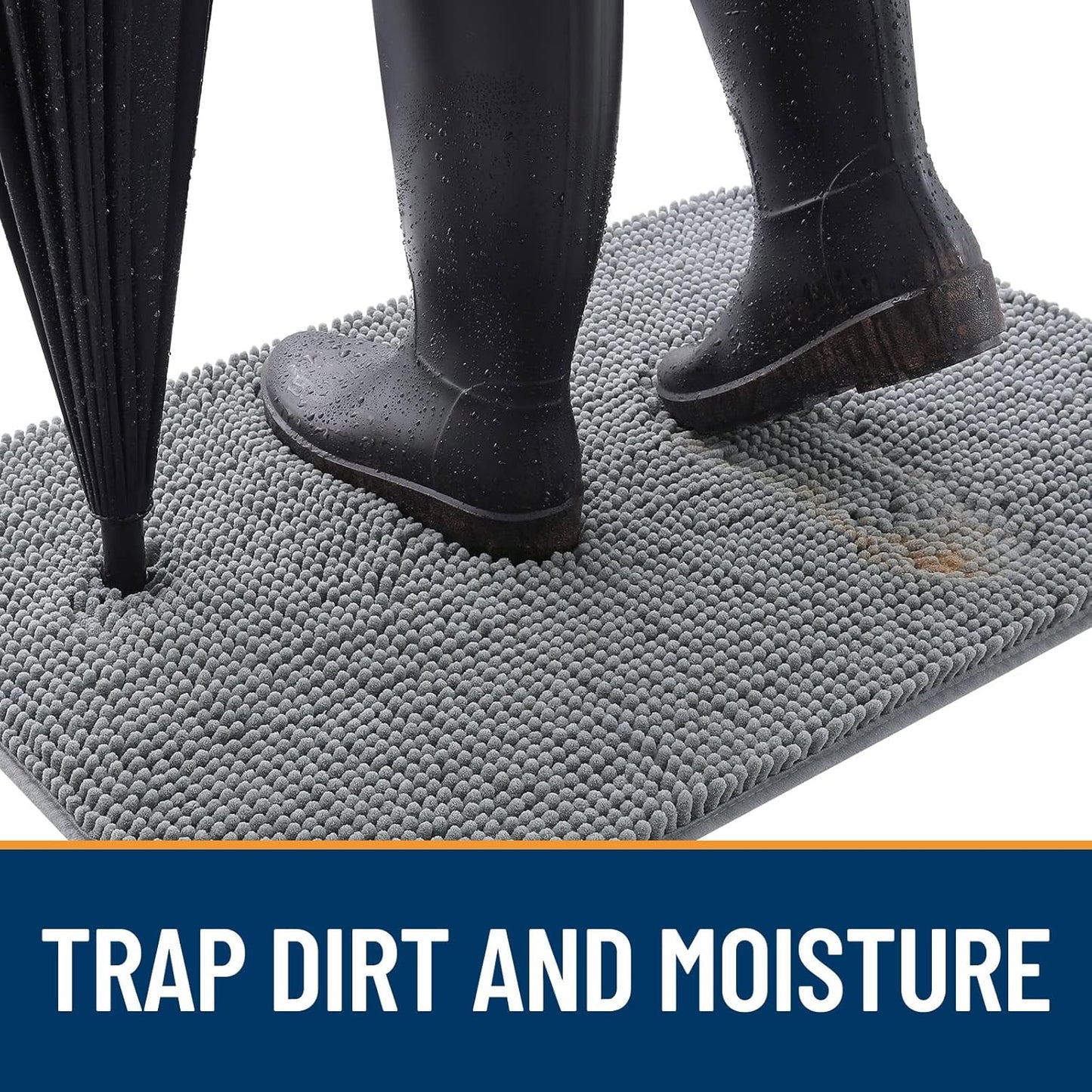 OLANLY Dog Door Mat for Muddy Paws 30x17, Absorbs Moisture and Dirt, Absorbent Non-Slip Washable Doormat, Quick Dry Chenille Mud Mat for Dogs, Entry Indoor Entryway Carpet for Inside Floor, Grey