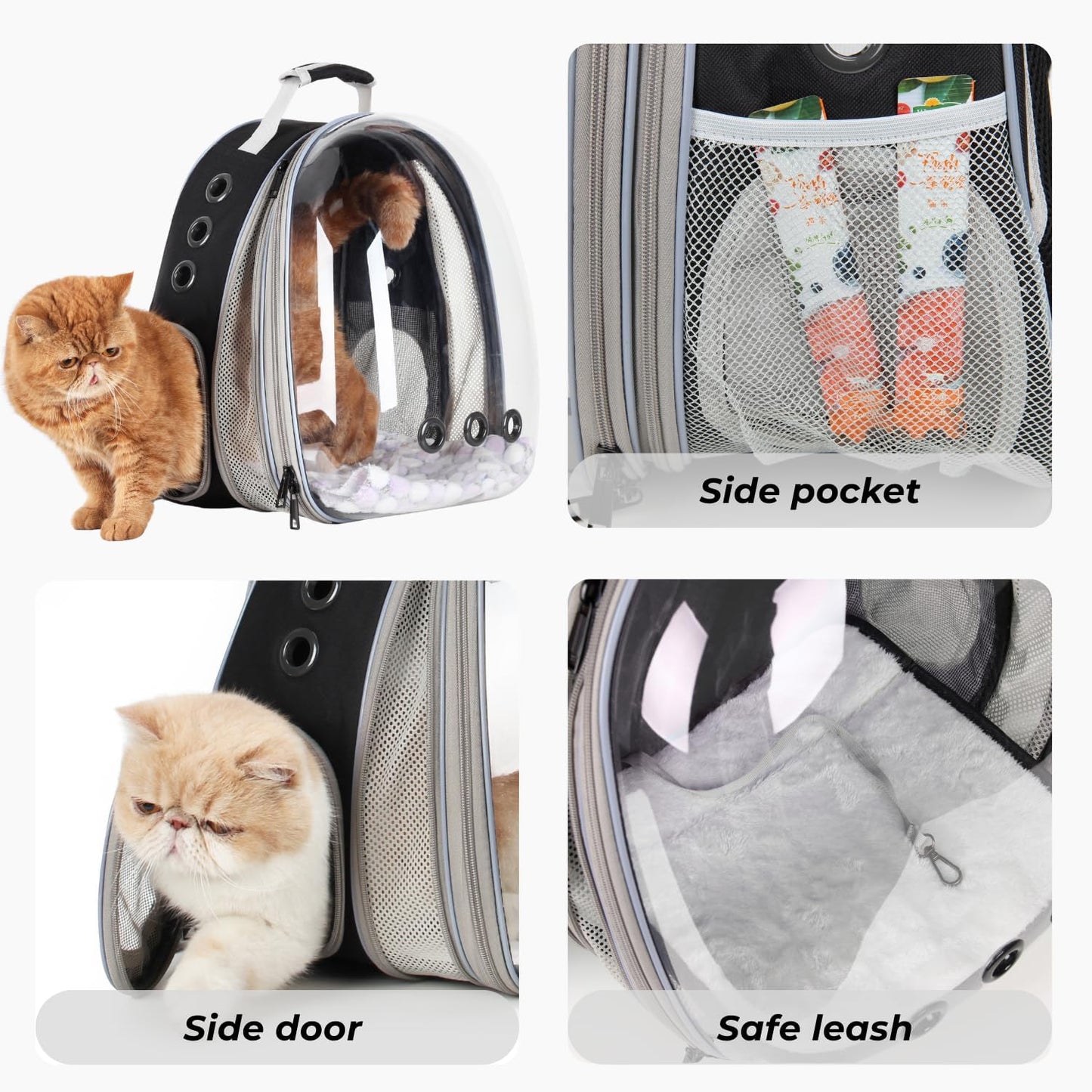 Lollimeow Cat Carrier Backpack, Bubble Expandable Backpack Carrier, Pets and Small Dogs,Airline-Approved, Designed for Travel, Hiking, Walking & Outdoor Use (Front Expandable-Black)