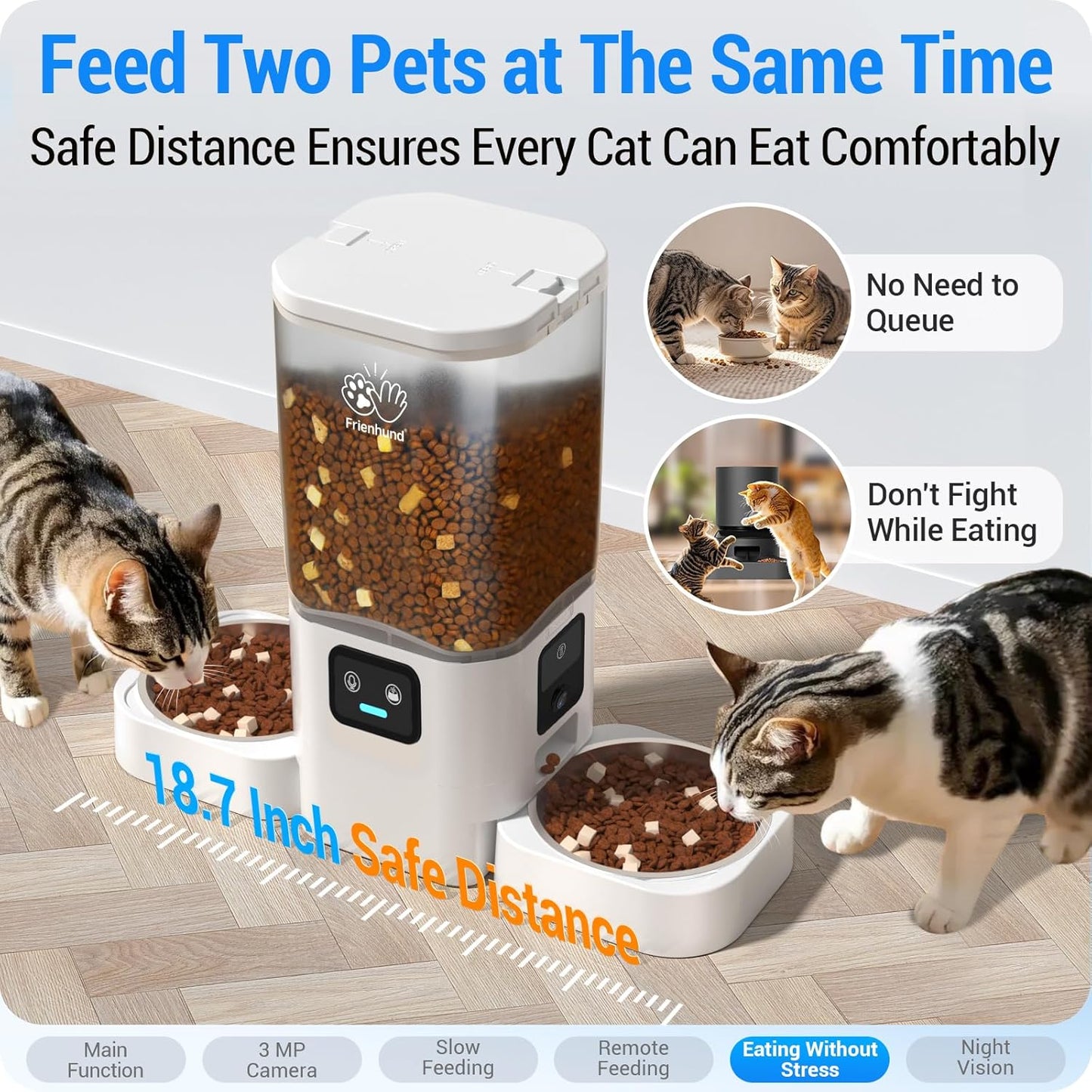 Automatic Cat Feeder with 2 Camera for 2 Cats: 5G WiFi Automatic Dog Feeder with Night Vision & Slow Feed, 7L Auto Cat Food Dispenser for Multiple Pet, Detachable for Easy Cleaning - 29 Cup