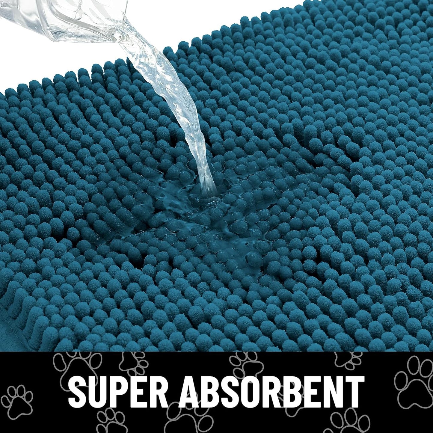 Smiry Dog Door Mat for Muddy Paws, Absorbent Dirt Trapper Non Slip Quick Dry Washable Chenille Mat for Mud Dogs, Entry Rug for Indoor and Outdoor (40x32 Inches, Atlantic Blue)