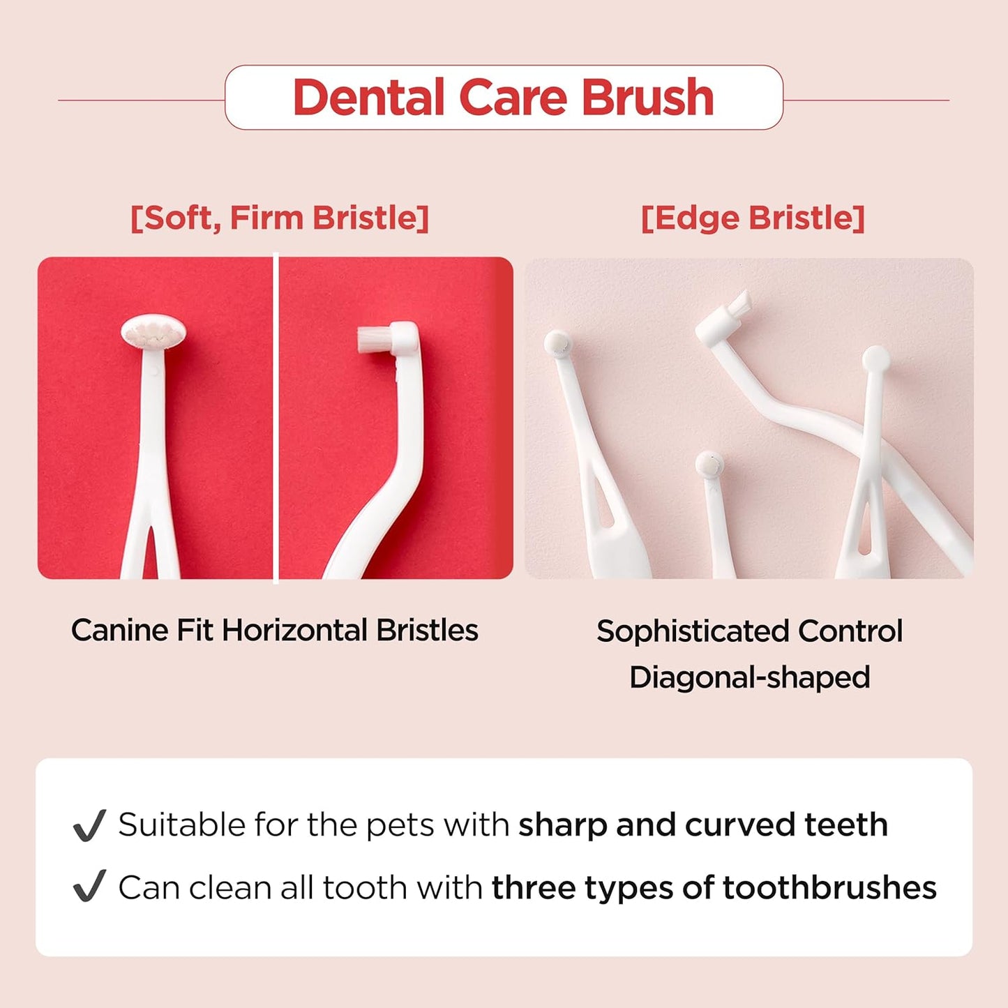 JAYU PET Dental Care Brush [Soft&Firm&Edge Bristles] - Toothbrush for Cat and Small Dogs, Removing Old Plaque and Tartar, Cat Dental Care, Cats Teeth Brushing & Easy Cleaning