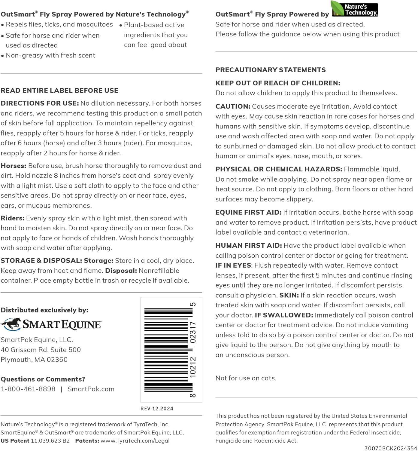 OutSmart® Fly Spray | Plant-Based Mosquito, Tick, and Fly Spray Repellent for Horses and Riders | Fresh Scent | 1 Gallon