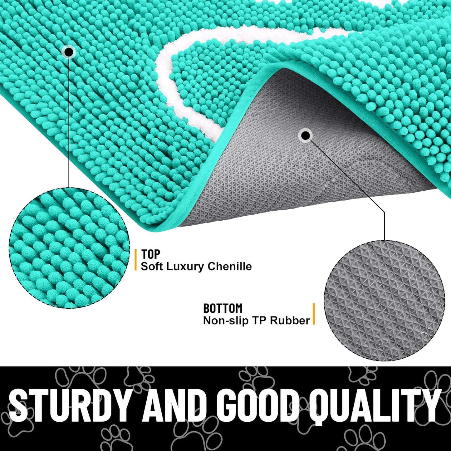 Smiry Dog Door Mat for Muddy Paws, Absorbent Dirt Trapper Non Slip Quick Dry Washable Chenille Mat for Mud Dogs, Entry Rug for Indoor and Outdoor (24x16 Inches, Turquoise)