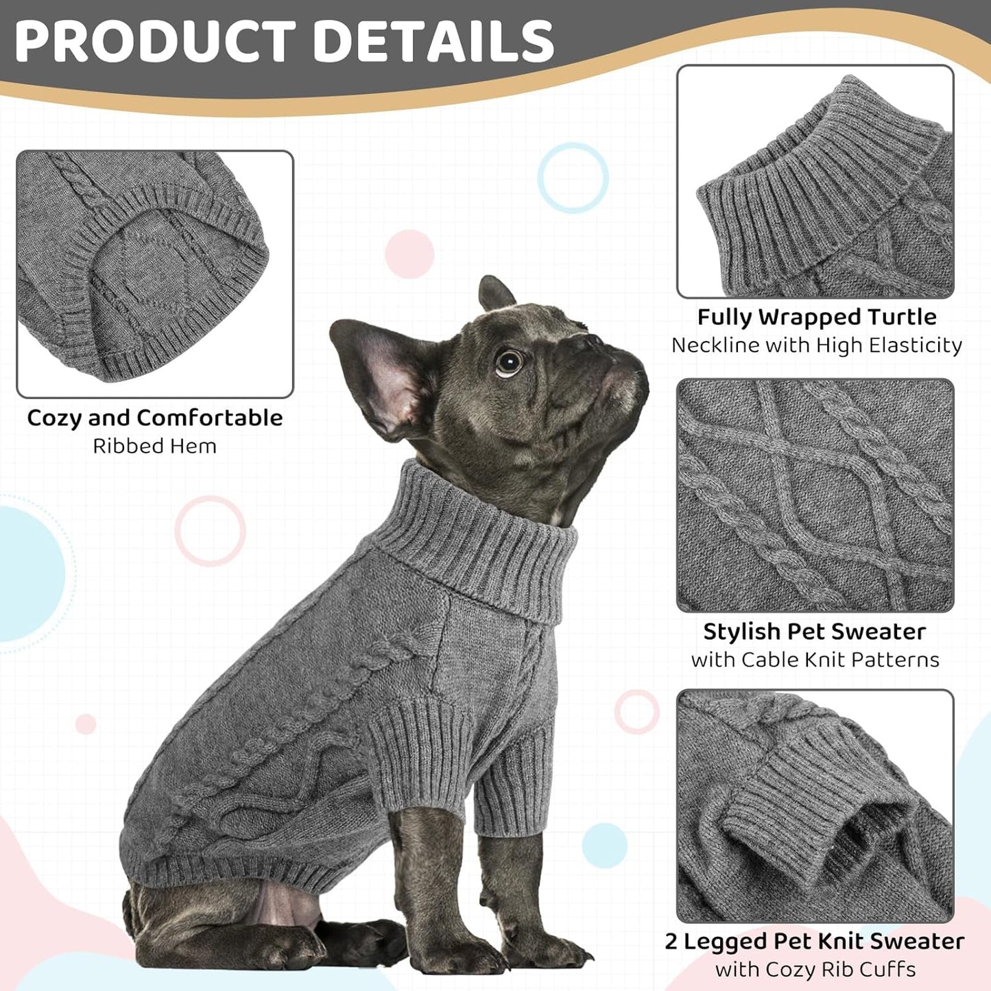 Queenmore Dog Sweater Large Size,Warm Dog Sweaters for Big Dogs,Chunky Knitted Doggy Sweater for Extra Large Dogs Boy Girl, Big Doggie Turtleneck Winter Outfit (Slate Grey,2XL)