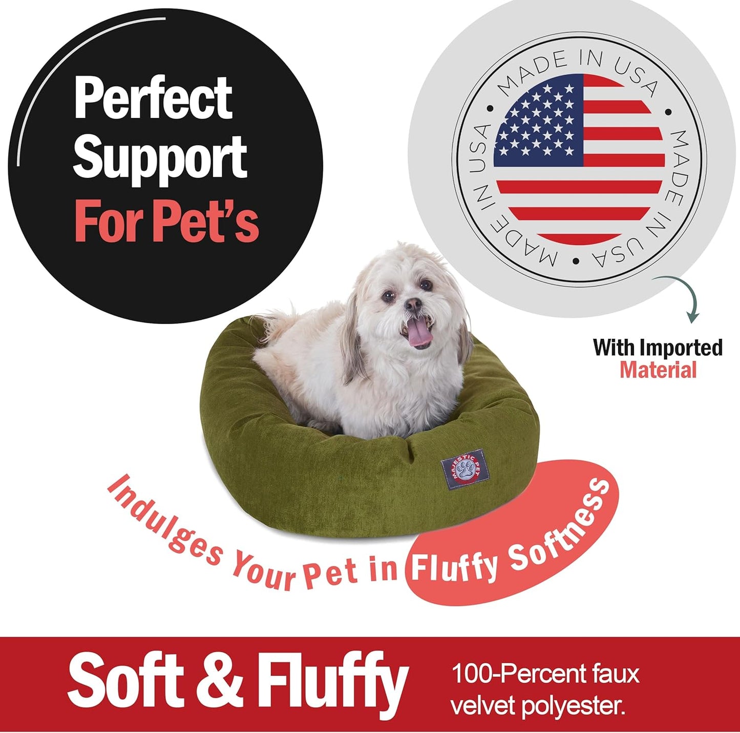 Majestic Pet 24 Inch Micro Velvet Calming Dog Bed Washable 24x19x7 (inch) – Cozy Soft Round Donut Dog Bed with Spine for Head Support - Pet Bed Small – Fern (2025)