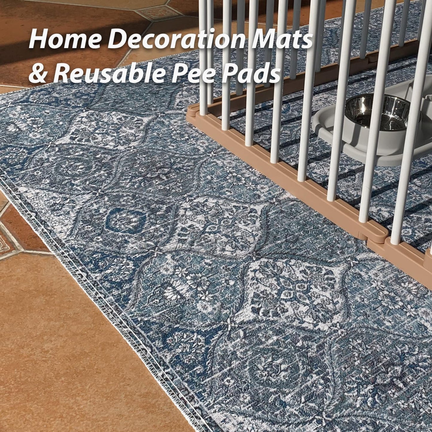 nunubaby 4PACK Washable Pee Pads for Dogs, Stylish, Non-Slip and Leak-Proof Pee Pads. Reusable Potty Pads for Dogs for Crates and Floors.(Blue/Multi, 18" x24" )