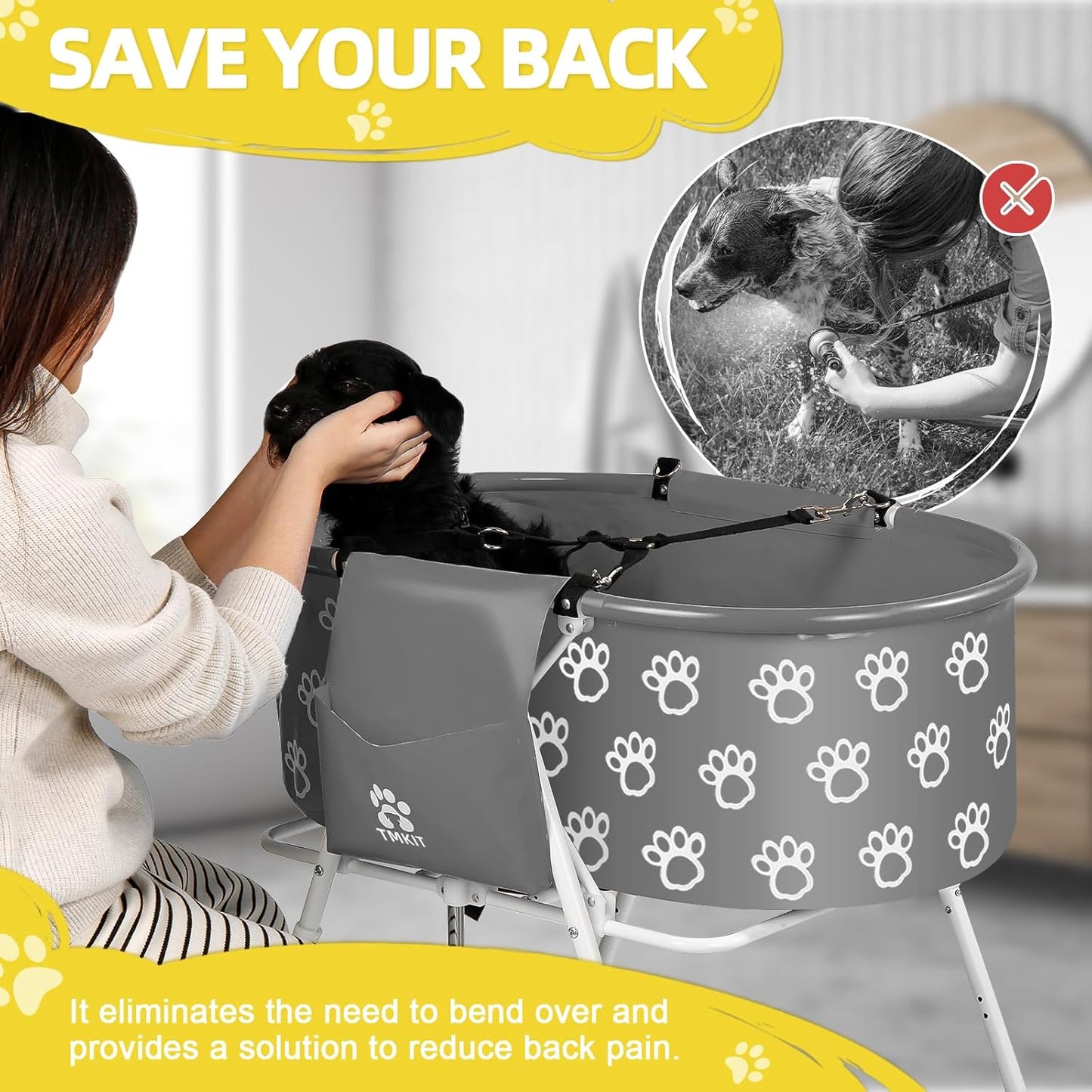 Dog Bathtub, Elevated Dog Bath Tub for Pet Bathing Shower and Grooming. Portable, Foldable with Safety Lock, Professional Pet Dog Washing Station for Small, Medium, Large Dogs Cats, No Backache