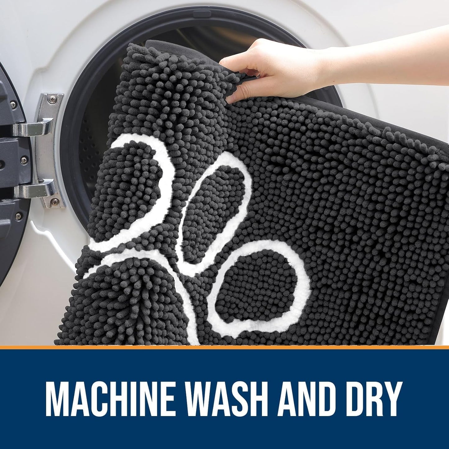 OLANLY Door Mat for Muddy Dog Paws 70x24, Ultra Absorbent Chenille Mud Doormat with Paw Print Design, Non-Slip Washable Doormat for Indoor Entryway, Quick-Dry Pet Bed Mats for Dirty Dogs, Dark Grey