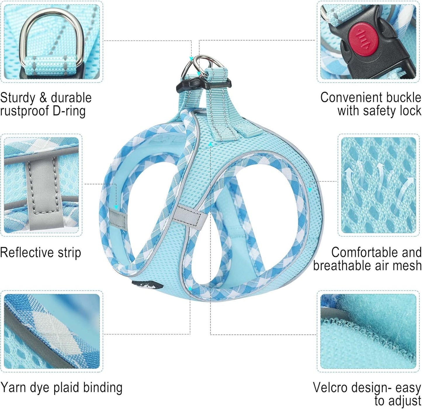 haapaw Dog Harness with Leash Set, No Pull Adjustable Reflective Step-in Puppy Harness with Thickened Padded Vest for Extra-Small/Small Medium Dogs