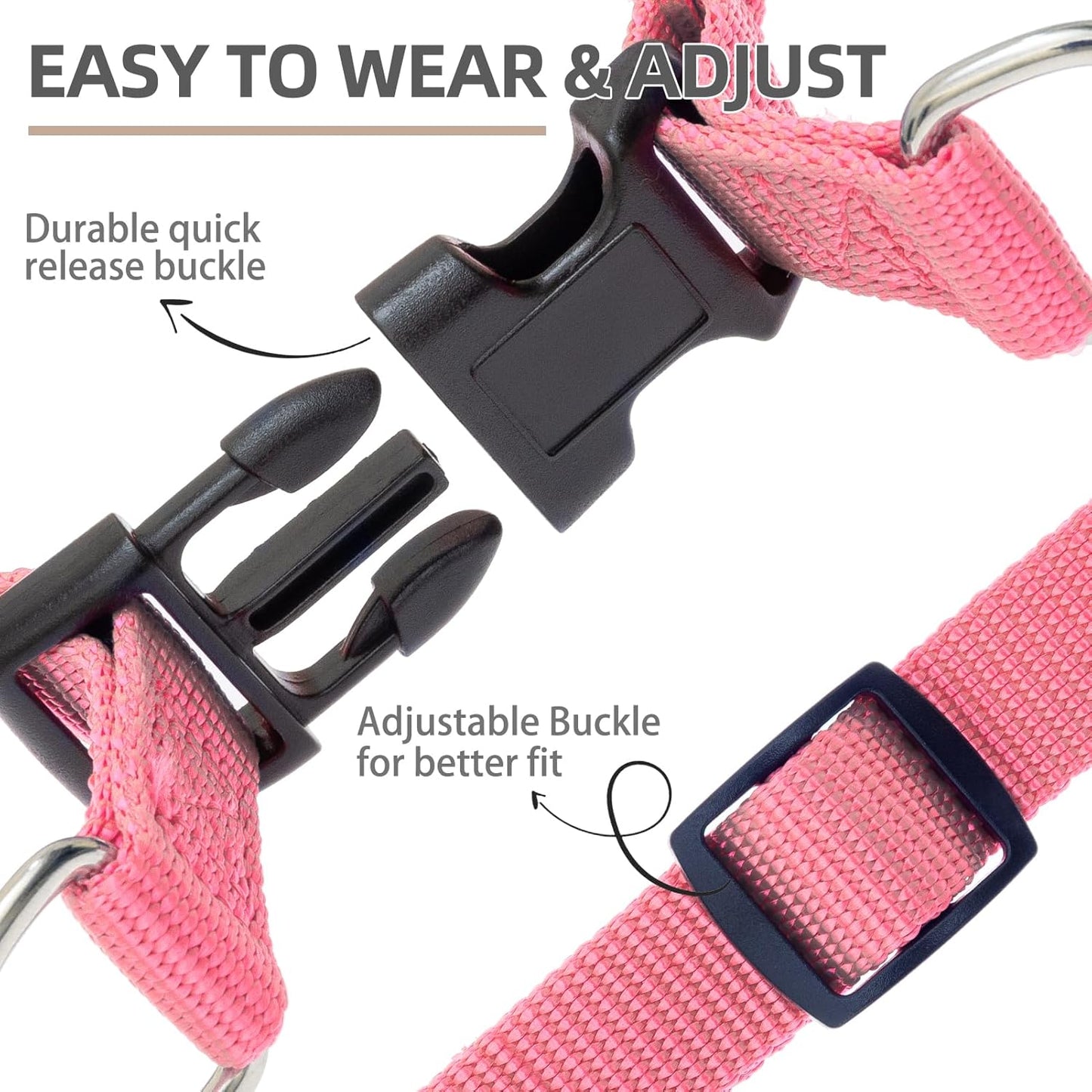 PUPTECK No Pull Dog Harness Soft Adjustable Basic Nylon Step in Puppy Vest Outdoor Walking with ID Tag and A-ir Tag Case, Fuchsia, L