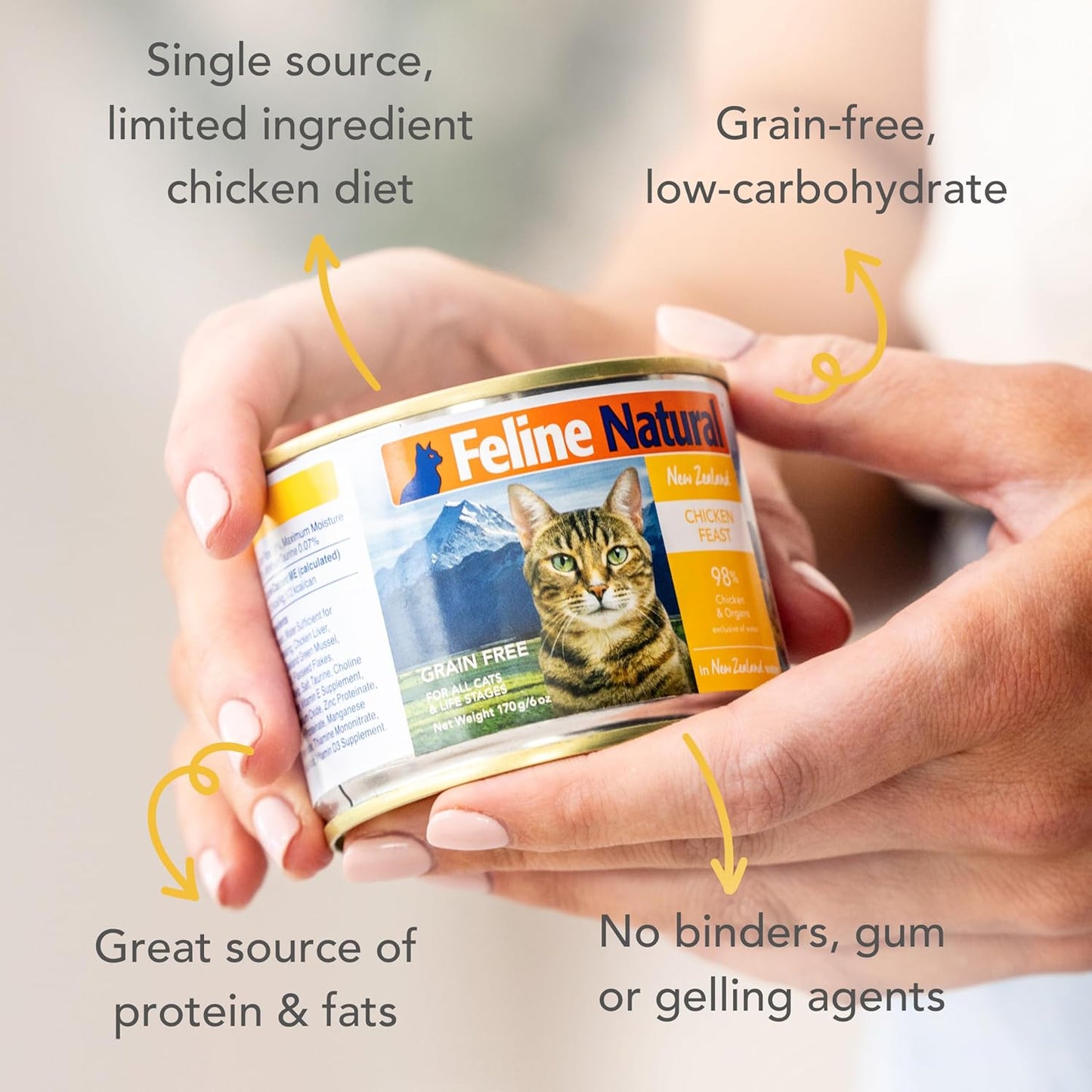 Feline Natural New Zealand Canned Catfood Wet Food, High-Meat, Low-Carb, & Grain Free Cat Food Wet, Chicken Feast, 6 oz, Pack of 12