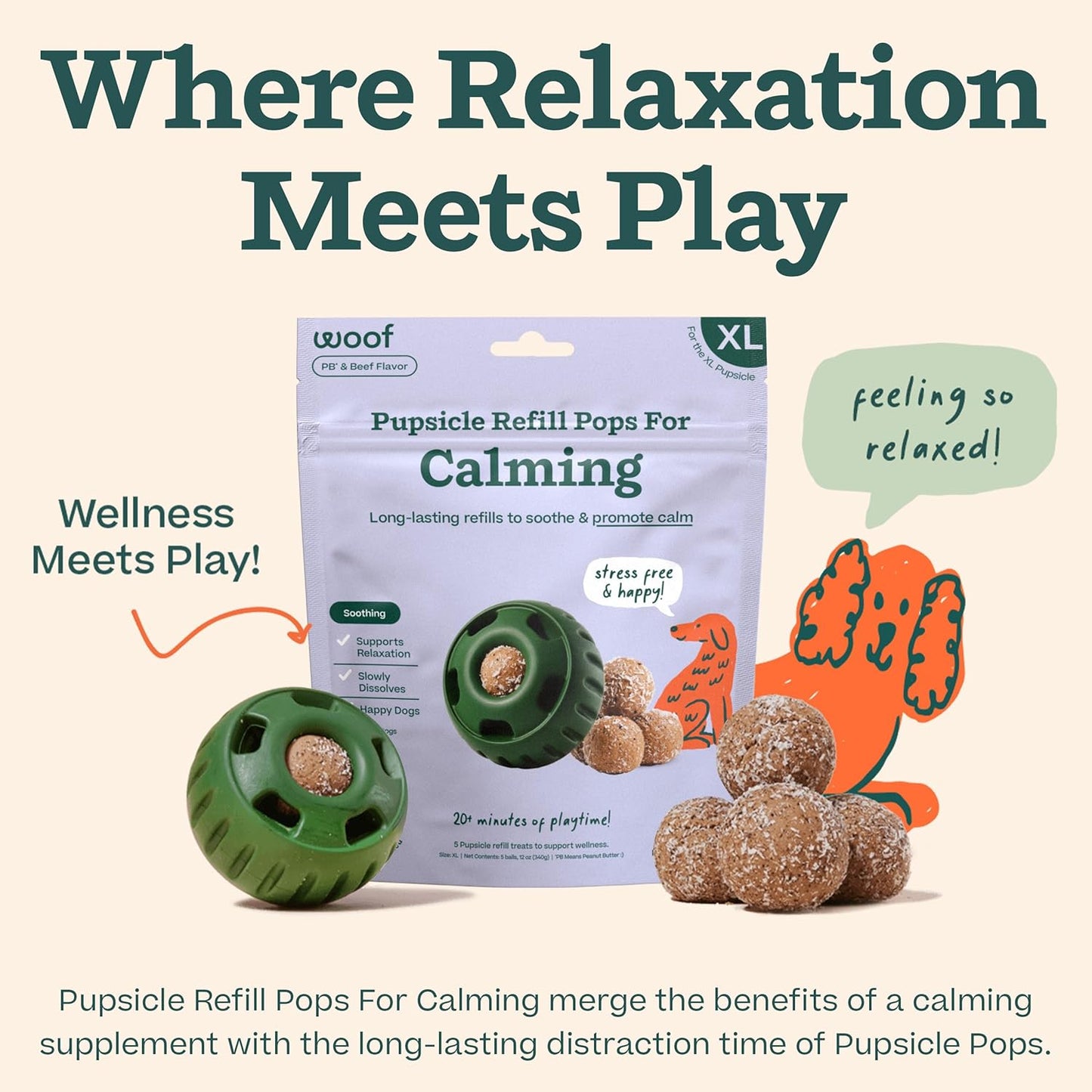 WOOF Pupsicle Refill Pops for Calming - Long-Lasting Refills for The Pupsicle Toy to Promote Calm - Calming Dog Treats - Magnesium for Dogs- XL Pops - 5 Count