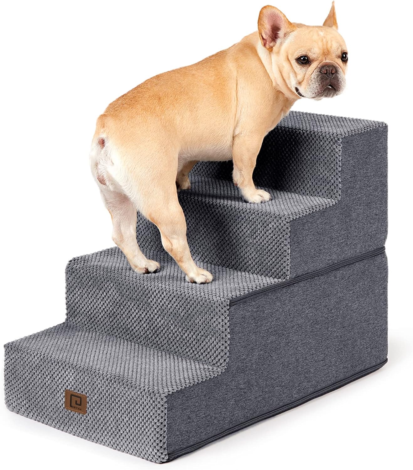 EHEYCIGA Dog Stairs for Bed 18" H, 4-Step Dog Steps for High Bed, Pet Steps for Small Dogs and Cats, Non-Slip Balanced Pet Ramp Indoor, Grey