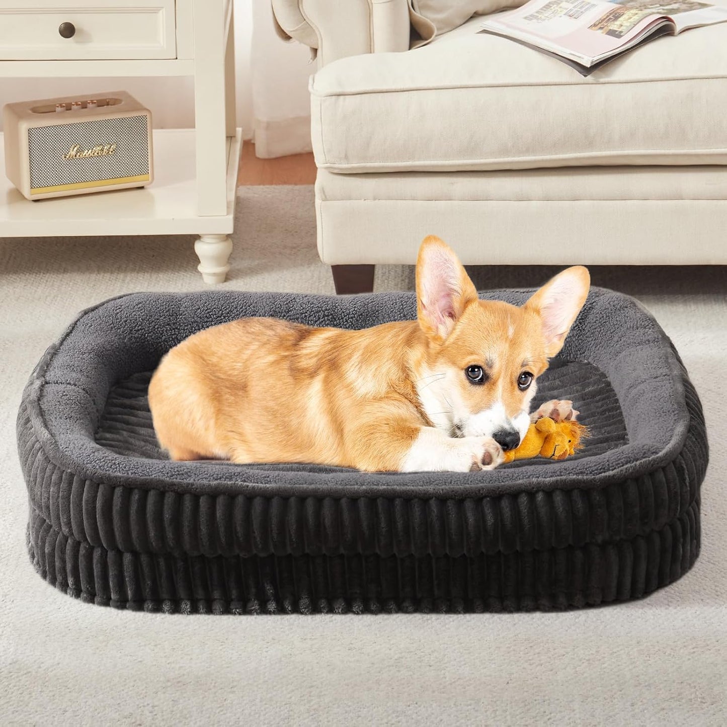 Orthopedic Dog Bed for Medium Dogs Breeds, High Density Egg Crate Foam Dog Sofa Beds,Oval Kennel Bed, Pet Couch Bed with Four Sided Bolster, Removable Washable Cover& Non-Slip Bottom