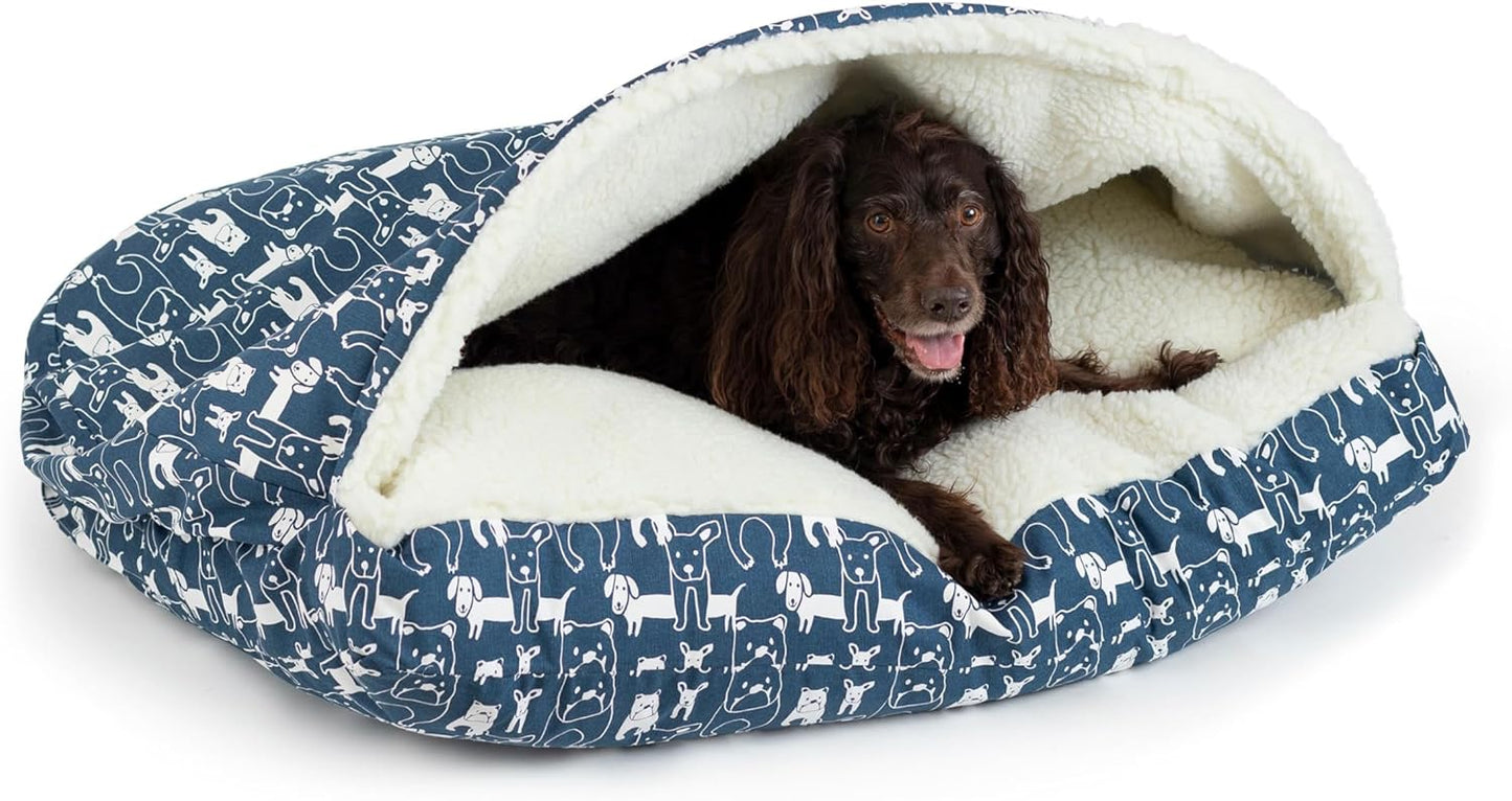 Snoozer Luxury Rectangle Cozy Cave Dog Bed - Indoor Dog Bed with Cover Cave, Covered Calming Burrow for Medium & Large Sized Pets with Blanket Attached, Enclosed, Washable - Large, Pedigree Denim
