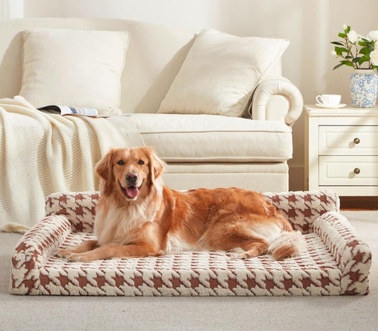 FURTIME Orthopedic Dog Beds Large Sized Dog, XL Washable Memory Foam Pet Couch Bed with Removable Washable Cover, Non-Slip Bottom with Bolster Sides, Brown