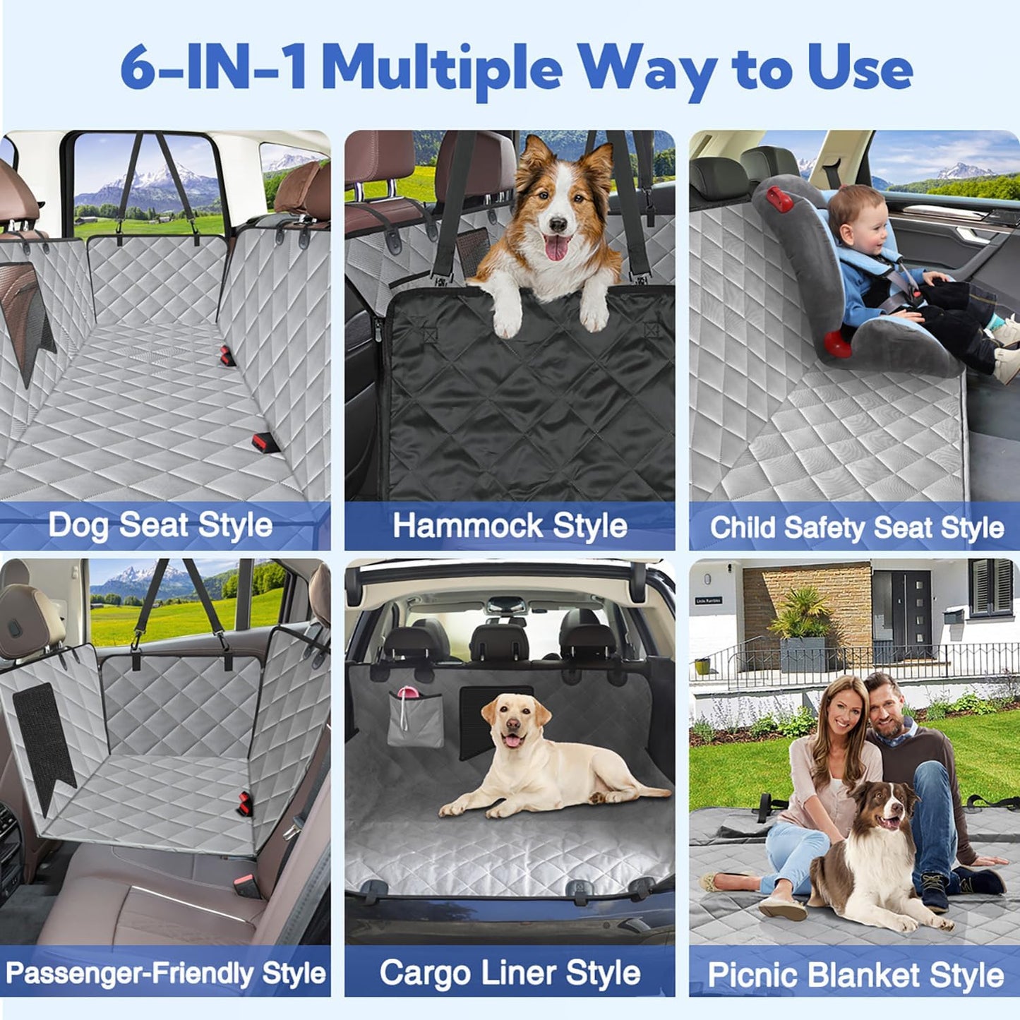 Kytely Dog Car Seat Cover for Back Seat,Waterproof Hammock with Mesh Window, Anti-Scratch Nonslip Car Seat Protector for Dogs, 600D Heavy Duty Dog Seat Cover for Cars Trucks and Suvs Gray