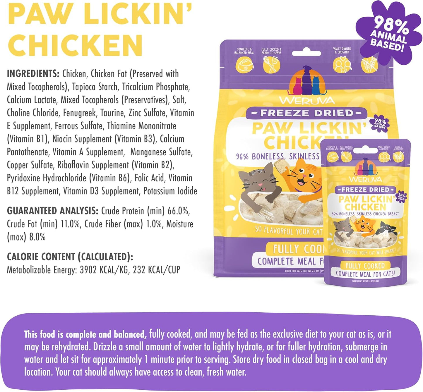 Weruva Cat Freeze Dried, Paw Lickin' Chicken with Chicken Breast, 7oz Bag