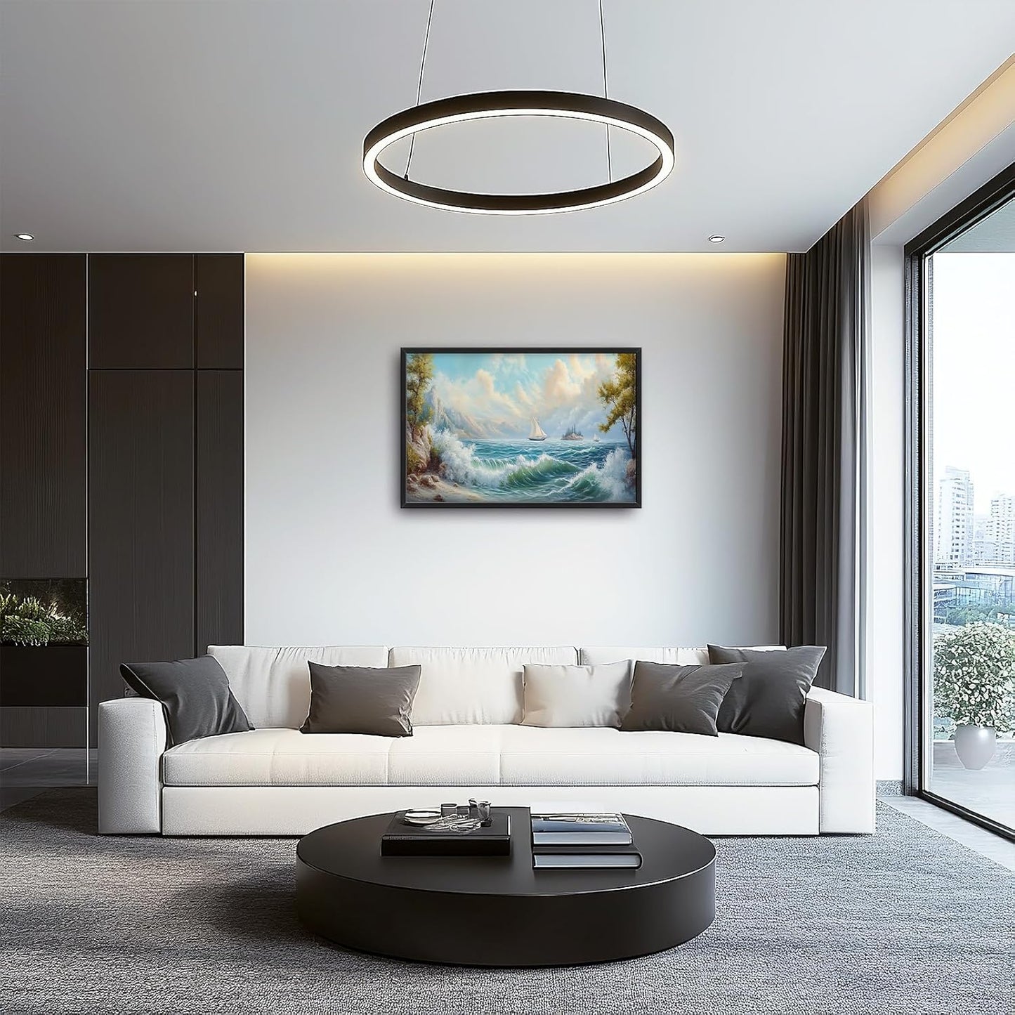 Framed Large Sailboat Wall Art for Living Room, Oversized Sea Coastal Wall Decor Beach Nautical Canvas Painting Seascape Pictures Home Decoration for Living Room Bedroom Office 36"x24"