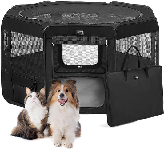 DONORO Dog Playpen Portable Pet Play Pens for Small Dog/Cat/Rabbit/Chicks, Cat Playpen Indoor/Outdoor with Carring Case, Removable Zipper Top and Bottom (Black, Medium (36"x36"x20"), 8)