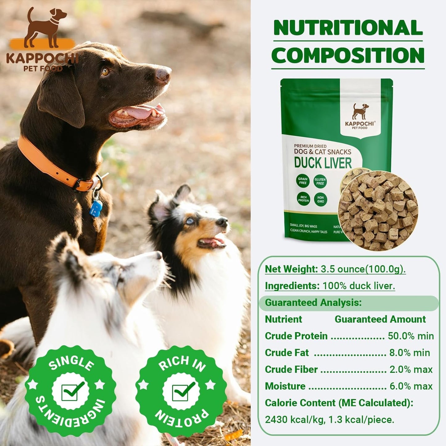 Freeze-Dried Duck Liver Dog Treats, 3.5oz(100.0g), High Protein Training Treats, Single Ingredient, Natural & Raw, No Additives, Grain Free, Gluten Free