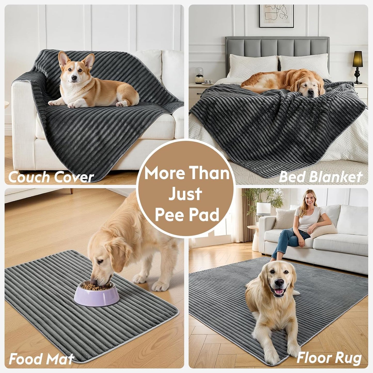 Flannel Washable Pee Pad for Dogs - 2 Pack Reusable Dog Pee Pads, Puppy Pads, Fast Absorb Pet Playpen Mat with Non-Slip Back, Waterproof Puppy Training Pad. (Dark Grey, 24" X 36")